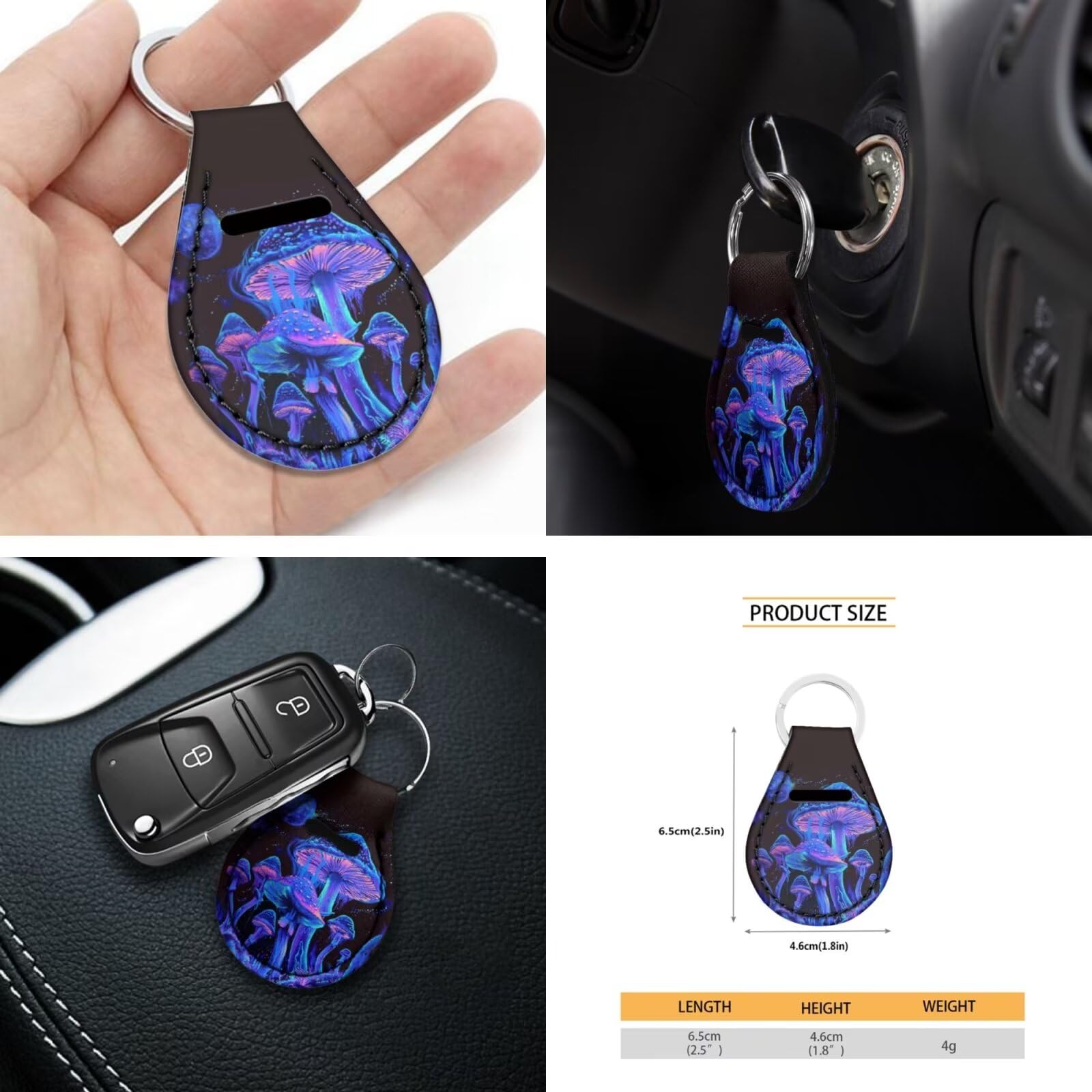 Universal Mushroom Car Seat Cover Set - Front & Rear Bench Bucket Seat Protector with Steering Wheel Cover, Seatbelt Strap Cover, Auto Coasters & Keychains - Trippy Galaxy Purple Blue Design - Perfect for Road Trips & Daily Commute