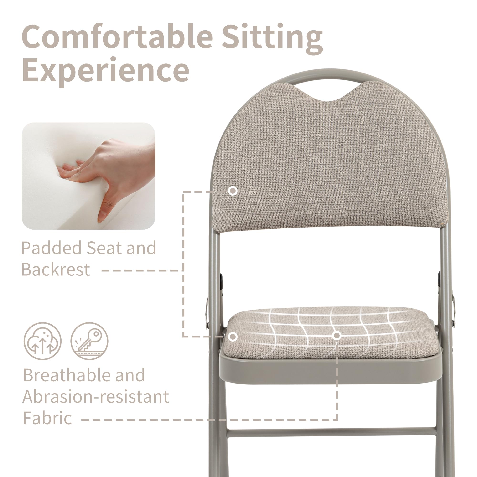 HOMEFUN 6-Pack Padded Folding Chairs with Cushion - Portable & Pre-Assembled Foldable Dining Chairs for Kitchen, Office, Wedding, Party - Comfortable Seating for Guests (Khaki) - Perfect for Indoor/Outdoor Events, Picnics & Home Gatherings
