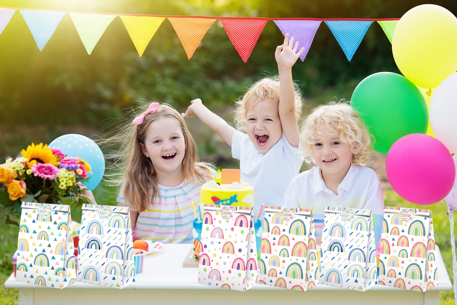 Boho Rainbow Party Favors Candy Bags with Stickers - Colorful Rainbow Themed Goodie Gift Treat Bags for Birthday Parties, Baby Showers & Celebrations - Bulk Party Supplies for Kids & Adults