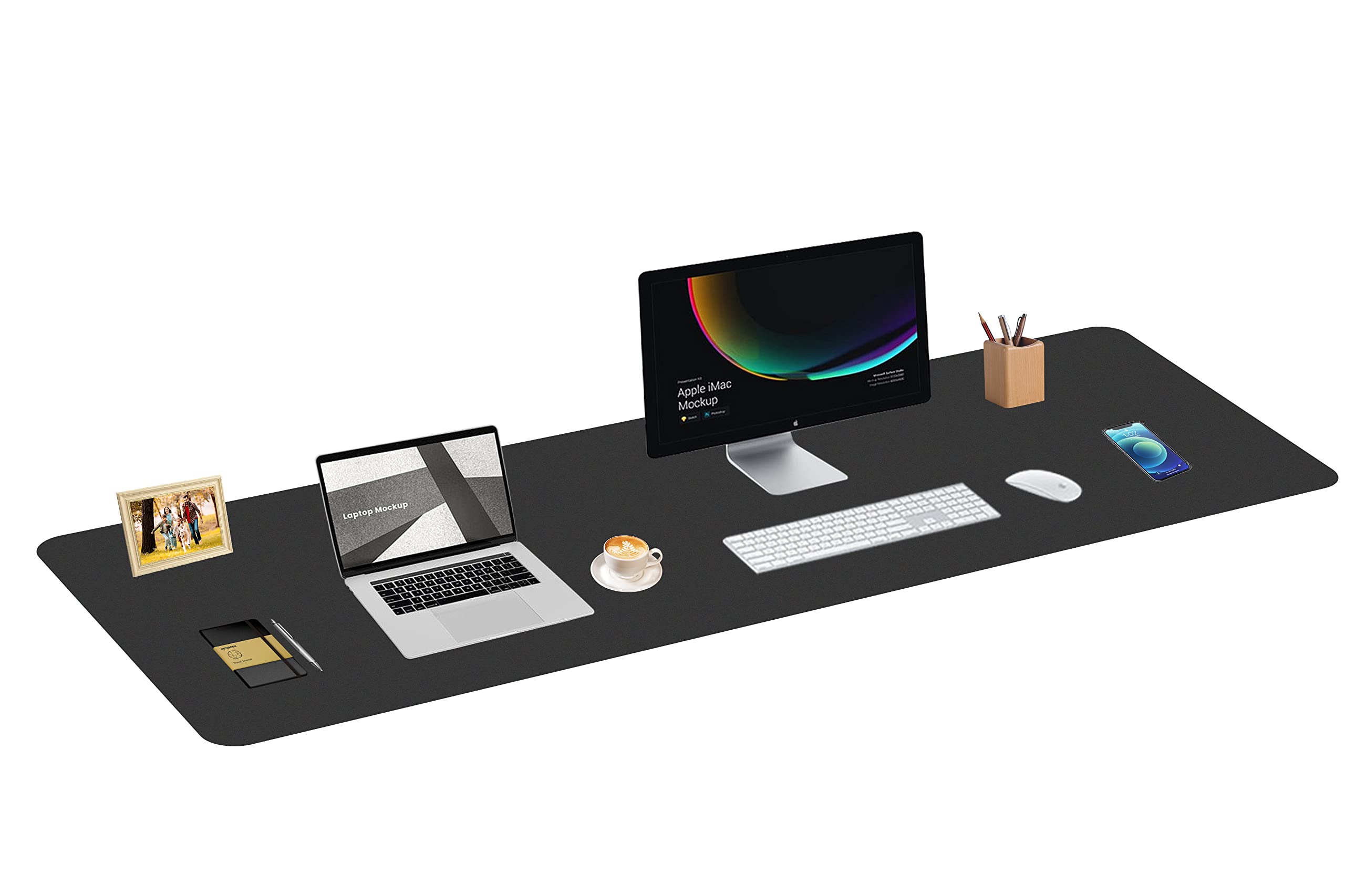 Premium Large Desk Mat 55x17 inch - Waterproof Leather Mouse Pad & Keyboard Protector for Office & Home Workspace - Black Desk Cover for Computer, Gaming & Office Decor