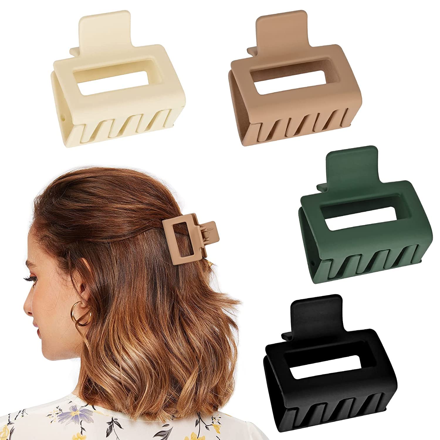 EPARTY Matte Rectangle Claw Clips for Women - Cute Square Jaw Hair Clips in Multicolor | Hair Styling Accessories for Women & Girls | Perfect for School, Work, Parties & Everyday Use