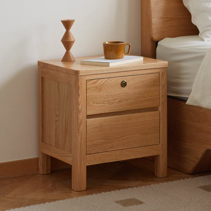 Solid Oak Wood Nightstand with Locking Drawer - Stylish and Durable Bedside Table for Bedroom, Living Room, or Guest Room
