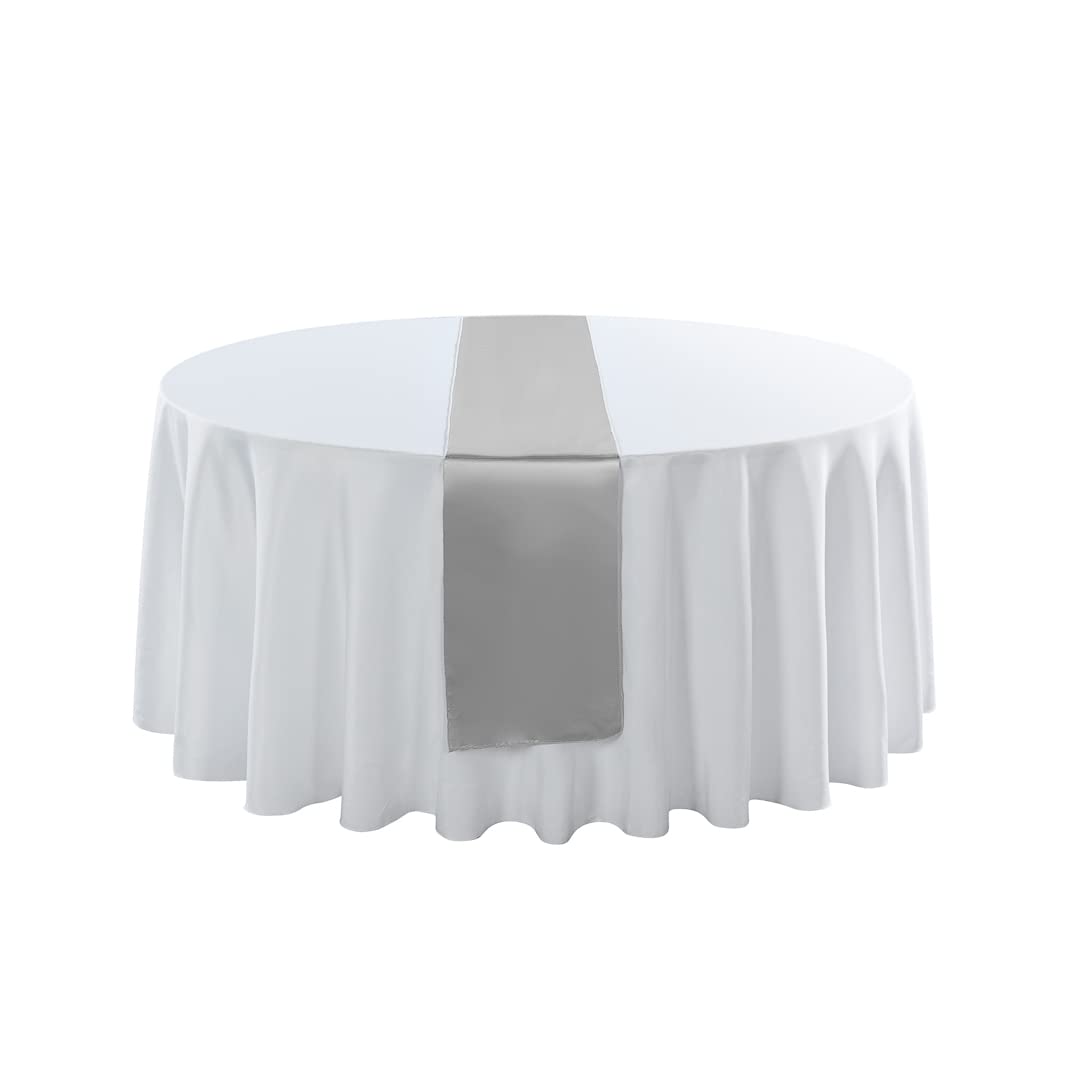 Restaurantware Table Tek 12 x 108 Inch Satin Table Runner - Machine Washable Silver Polyester Decorative Tablecloth for Weddings, Parties & Events | Perfect for Banquet Tables, Buffet Displays & Holiday Decorations