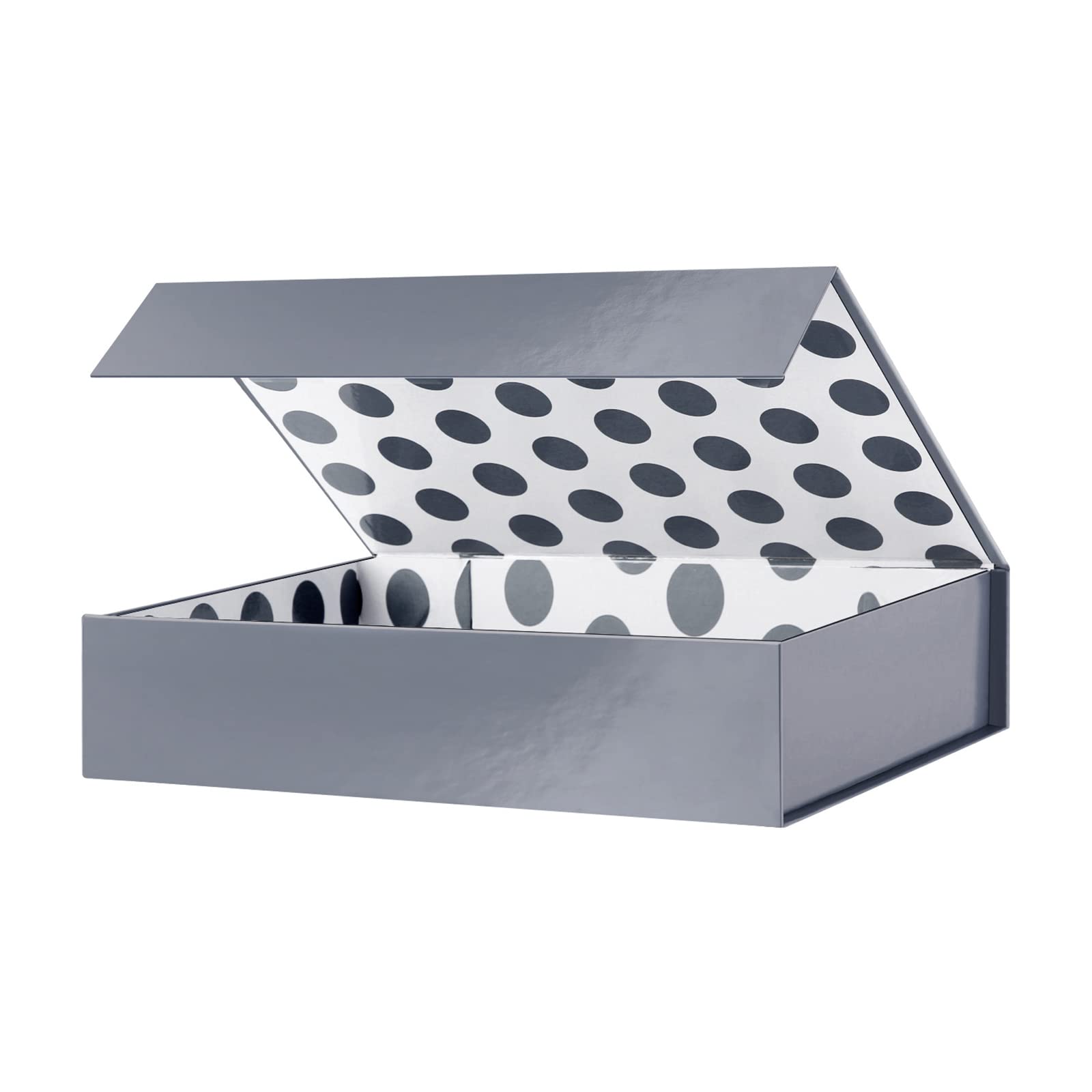 Premium Grey Magnetic Closure Gift Box 11x7.8x2.3 Inches - Elegant Glossy Metallic Finish with Polka Dot Lining - Perfect for Shirts, Jewelry & Luxury Gifts - Wedding, Birthday & Corporate Present Packaging