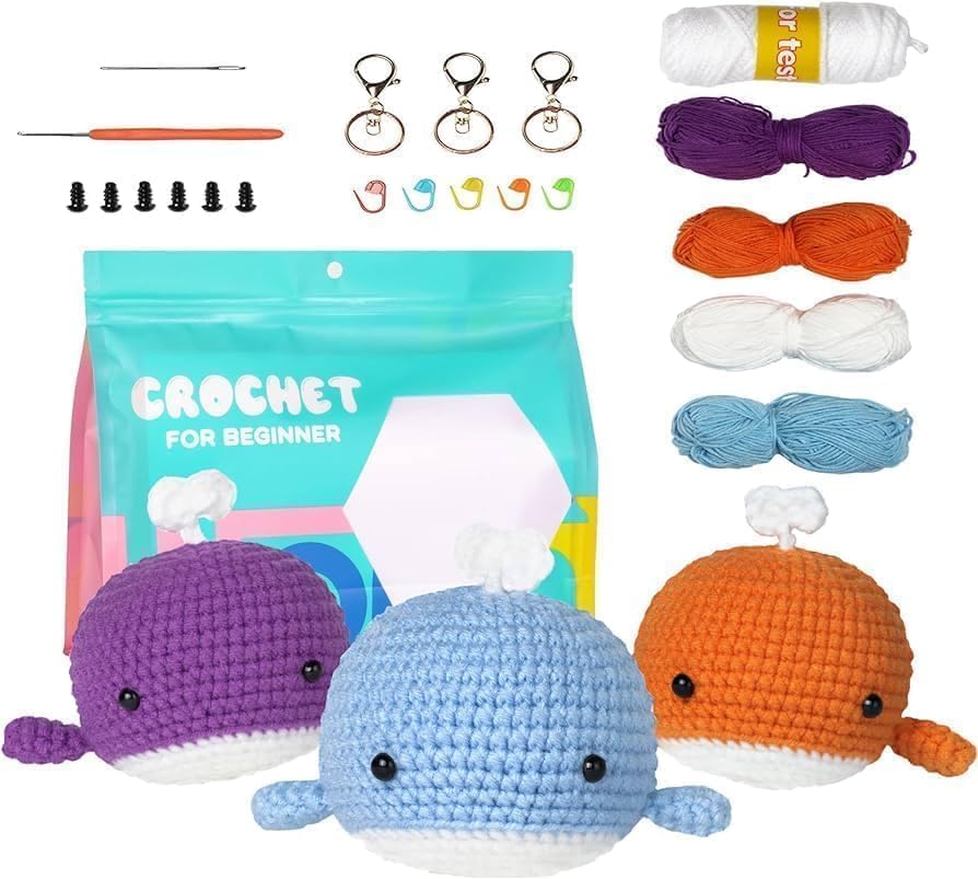 Beginner Crochet Kit for Adults & Kids - Complete 3-Pack Crochet Set with Animal Patterns, Yarn, Hooks & Instructions | Perfect for DIY Crafts, Gifts & Relaxation