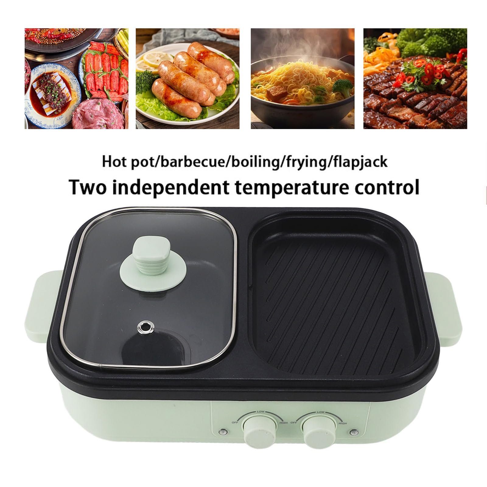 2-in-1 Electric Hot Pot & Grill with Nonstick Surface - Adjustable Temperature Control for Shabu Shabu & BBQ - Perfect for Family Dinners (2-6 People) - Ideal for Indoor Cooking, Parties & Asian Cuisine