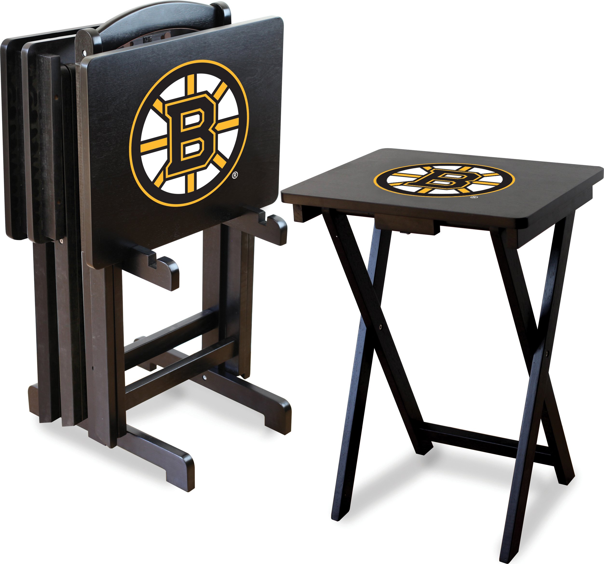 Official NHL Licensed Foldable Wood TV Tray Table Set with Stand - Portable Snack Table for Game Nights, Living Room & Bedroom Use