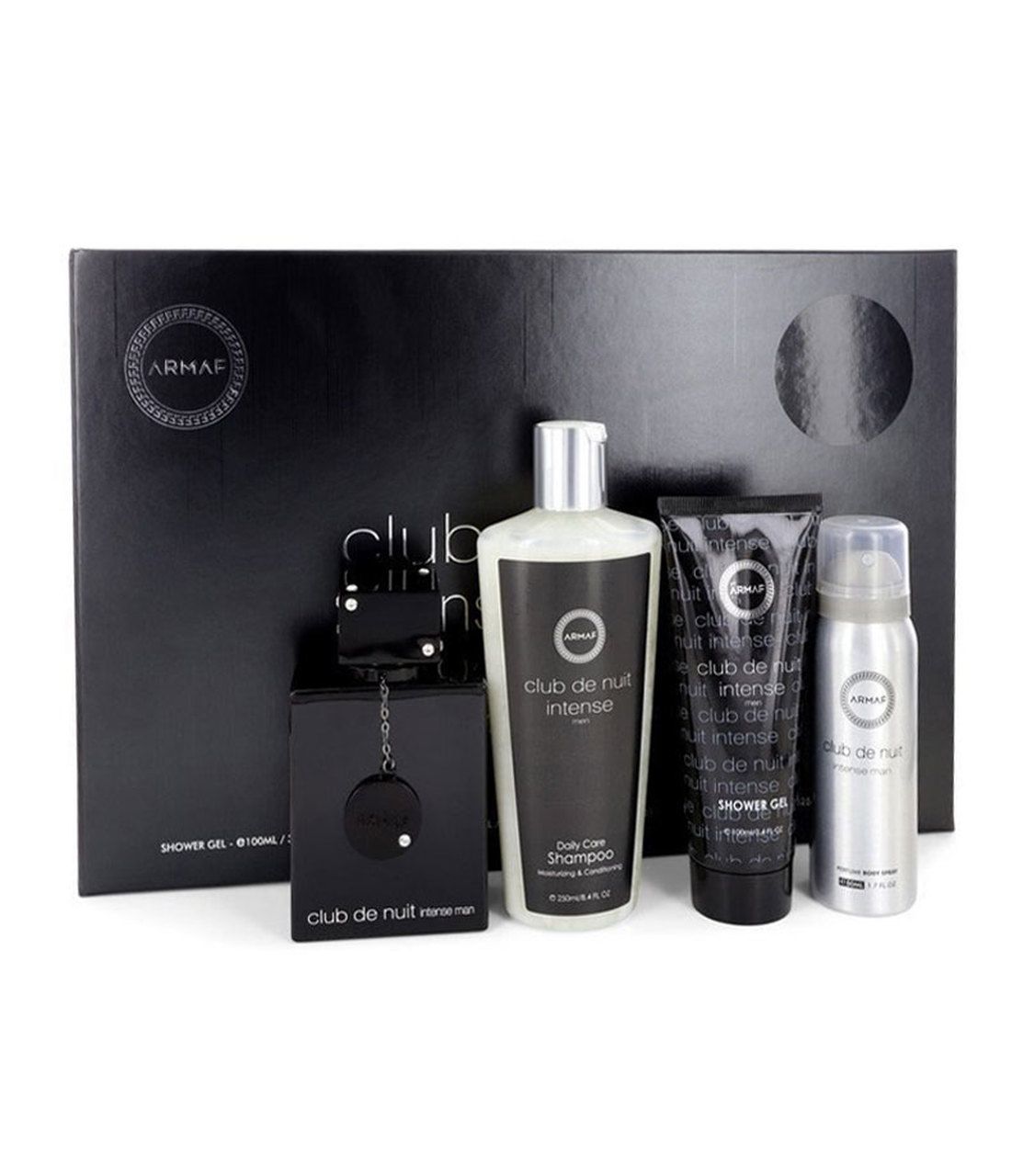 Armaf Club De Nuit Intense Men's 4-Piece Luxury Gift Set - 105ML Eau De Toilette Spray + 100ML Shower Gel + 50ML Body Spray + 250ML Shampoo - Perfect for Gifts, Travel & Daily Fragrance Routine