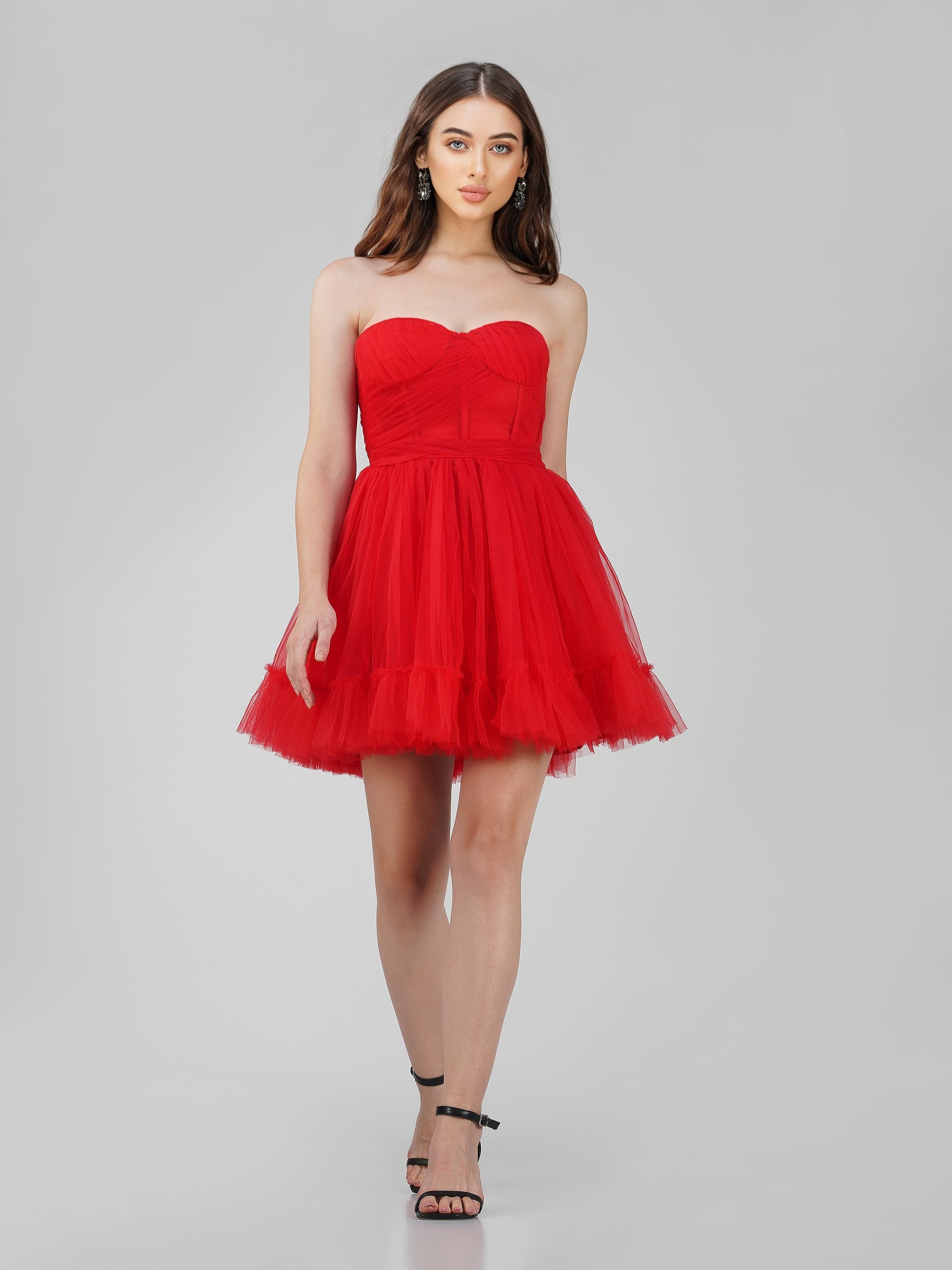 Lauren Red Tulle Mini Dress - Elegant Party Dress for Women, Formal & Prom Night Outfits | Perfect for Weddings, Dances & Special Occasions
