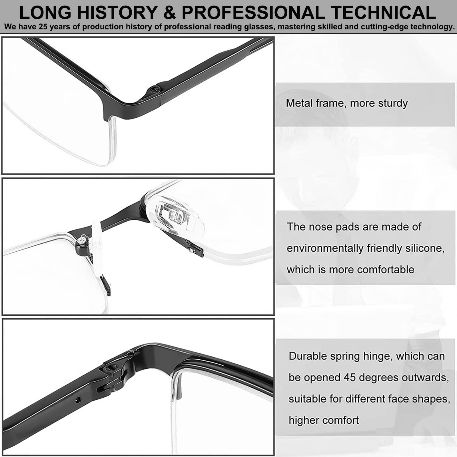 HUYAOPT 2-Pack Blue Light Blocking Reading Glasses for Men & Women - Anti Eyestrain Computer Glasses with Spring Hinge Metal Frame (1.25 Strength, Mixed Colors) - Perfect for Office Work, Gaming & Screen Time
