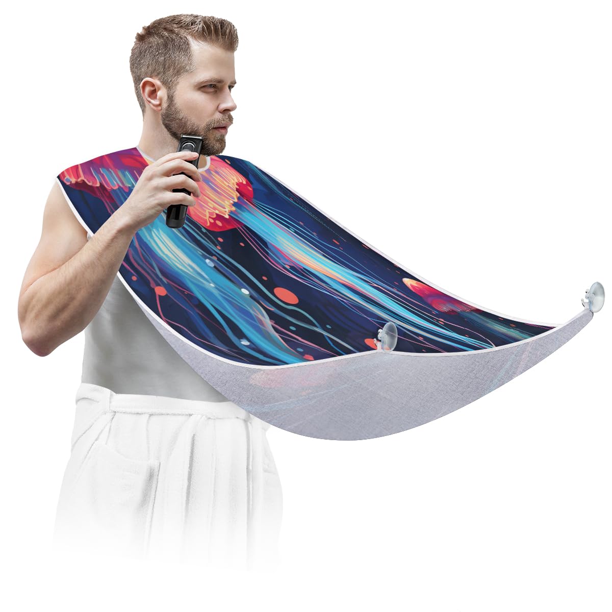 Jellyfish Ocean Space Beard Shaving Bib for Men - Waterproof Hair Dye Apron & Makeup Cape for Women - Barber Hair Cutting Accessories - Sink Hair Catcher for Beard Trimming & Lineup - Perfect for Home Grooming & Salon Use