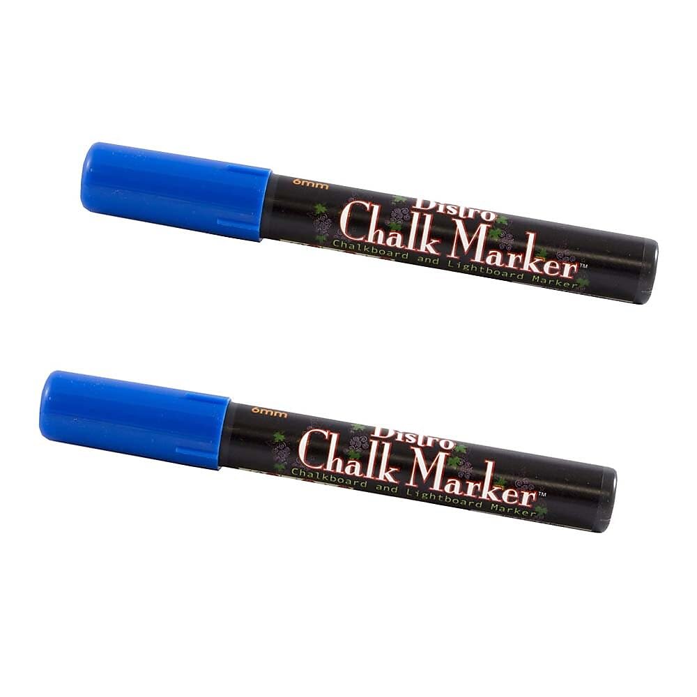 Dustless Erasable Chalk Markers - Broad Tip Liquid Chalk Pen for Whiteboards, Glass & Windows - Non-Toxic, Vibrant Blue - 2 Pack for Teachers, Restaurants & DIY Projects