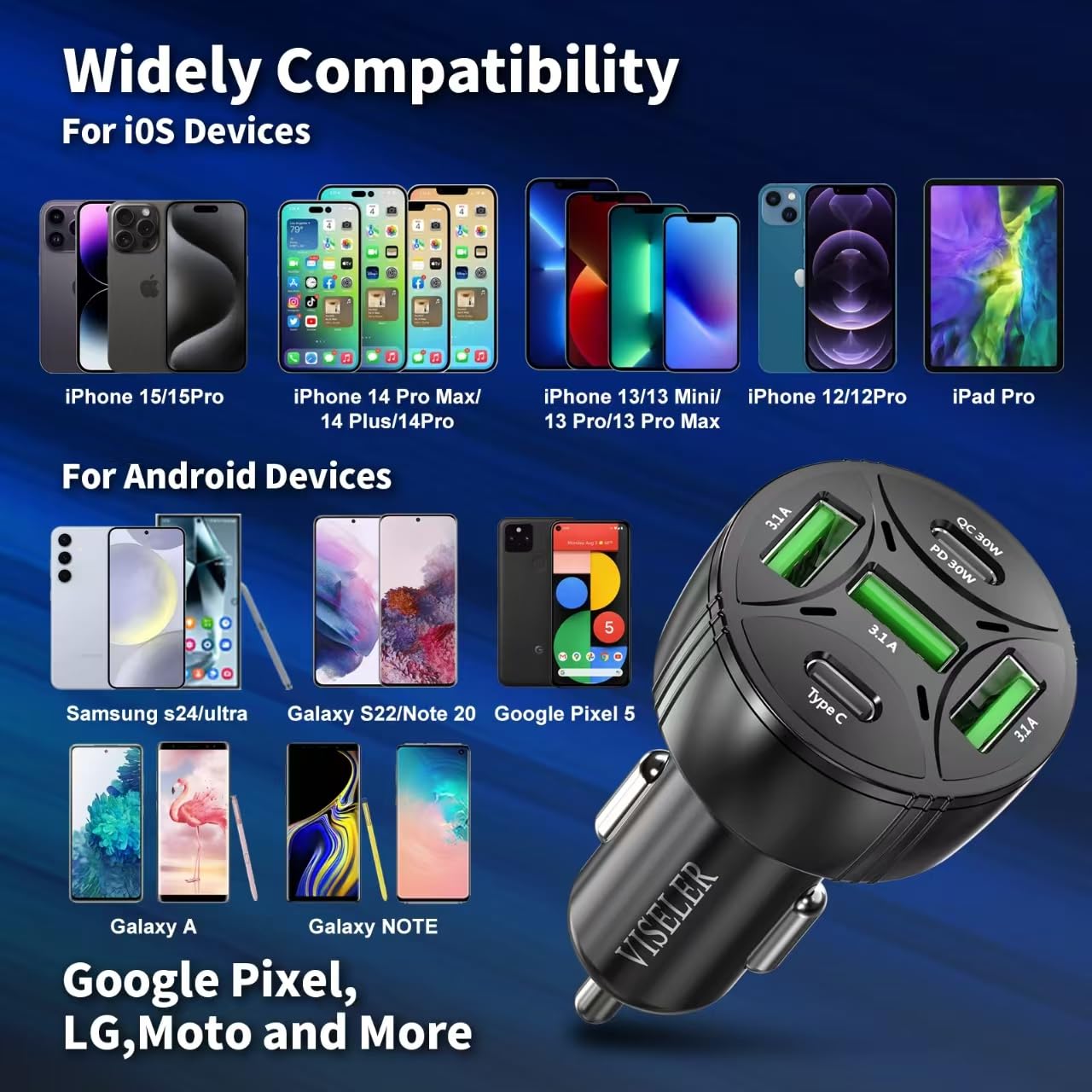 [2-Pack] 30W USB C Car Charger Adapter with PD3.0 & QC3.0 Fast Charging - Compatible with iPhone 16/15/14/13 Pro Max, iPad, Galaxy S24/Note 20, Tablets & More - Perfect for Road Trips & Daily Commute