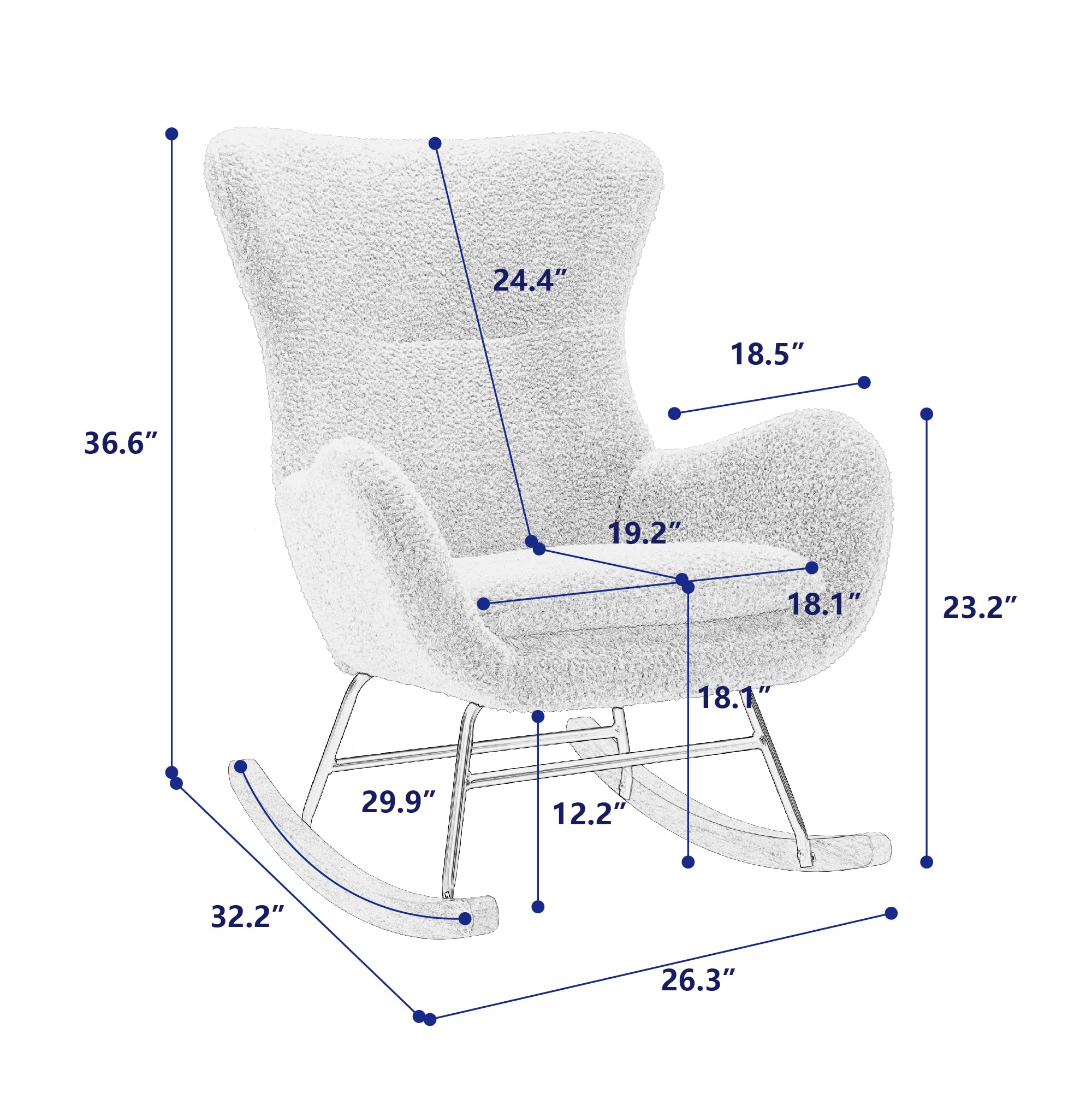 Modern Velvet Rocking Chair with High Backrest & Armrests - Padded Nursery Rocker for Living Room, Bedroom, Balcony - Comfortable Accent Chair for Adults & Kids (Black) | Perfect for Nursing, Reading & Relaxing