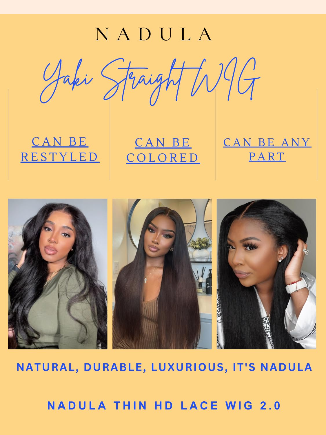 Nadula Yaki Straight Glueless 5x5 Thin HD Lace Closure Human Hair Wig - 18inch 180% Density, Pre Cut/Plucked/Bleached, Matches All Skin Tones | Perfect for Daily Wear, Special Occasions & Protective Styling