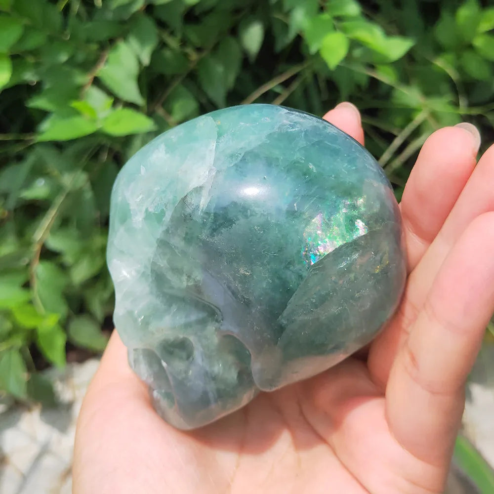 600g Natural Green Fluorite Quartz Skull - Healing Crystal Gemstone for Meditation, Reiki & Home Decor - Unique Handcrafted Spiritual Decor Gift for Yoga & Energy Healing