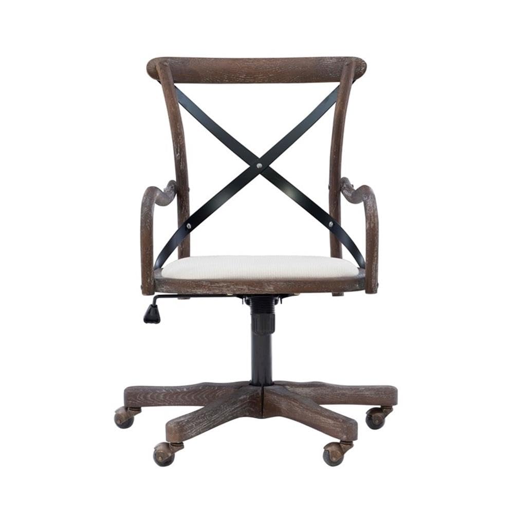 Linon Dudley Adjustable Swivel X-Back Padded Office Chair - Brown Leather Executive Desk Chair for Home, Office & Cafe Use - Ergonomic Comfort for Long Work Hours