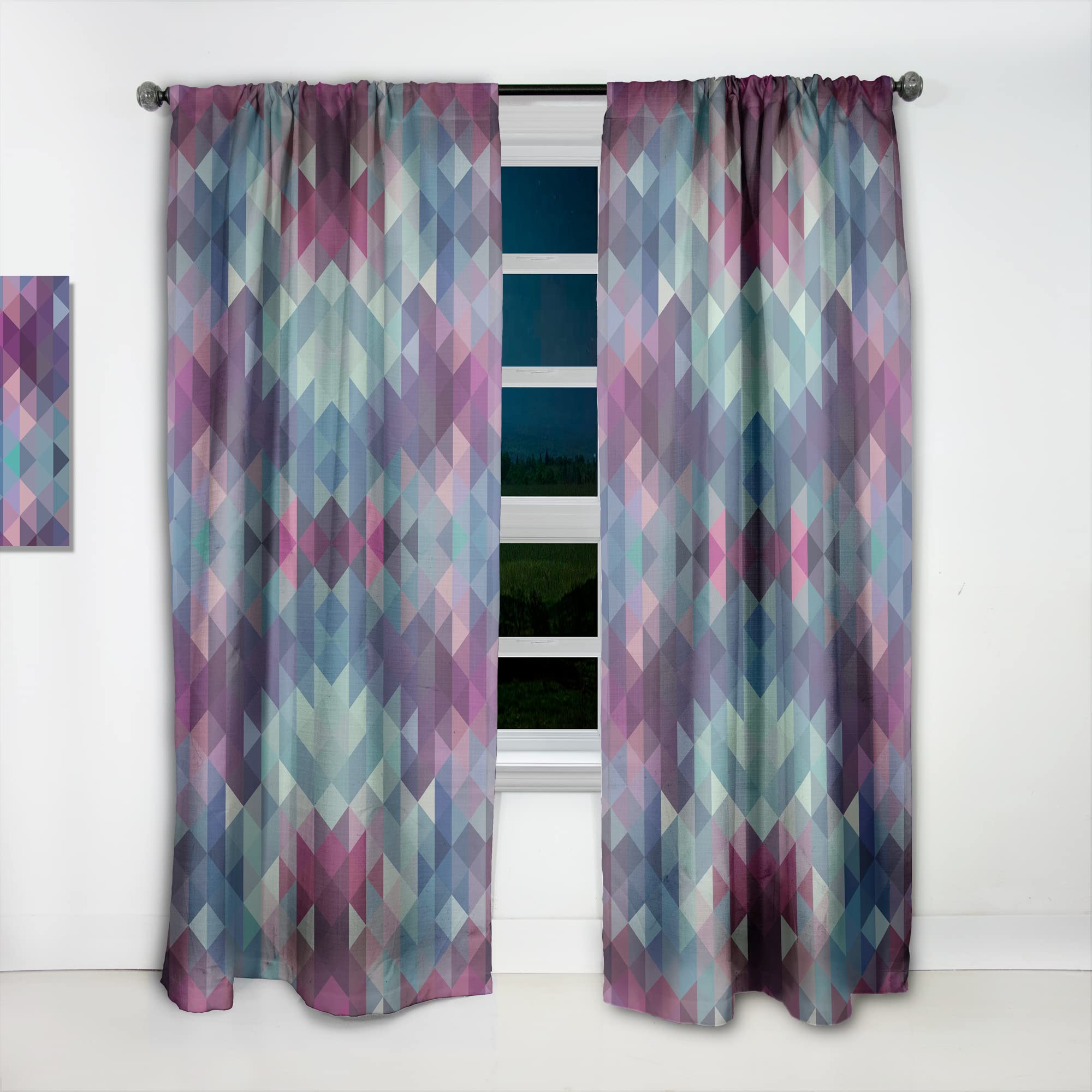 DesignQ Blue and Magenta Geometric Triangle Pattern Thermal Insulated Curtains - 52x120 Inch Single Panel Window Drapes for Bedroom & Living Room - Energy Saving Blackout Curtains for Home Decor