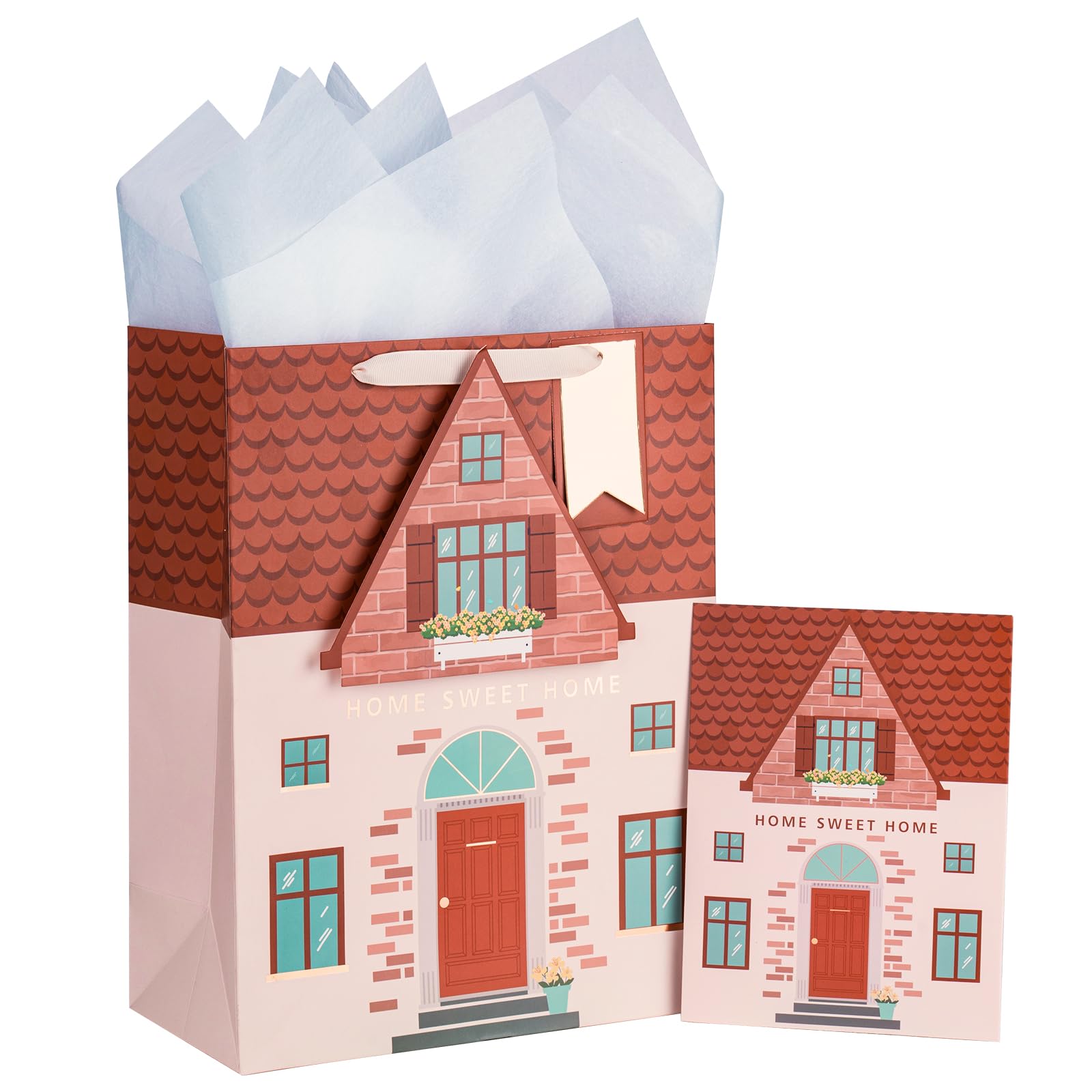 Orange Gift Bag with Tissue Paper & Card - 10x5x13in - Perfect for Housewarming & Baby Showers