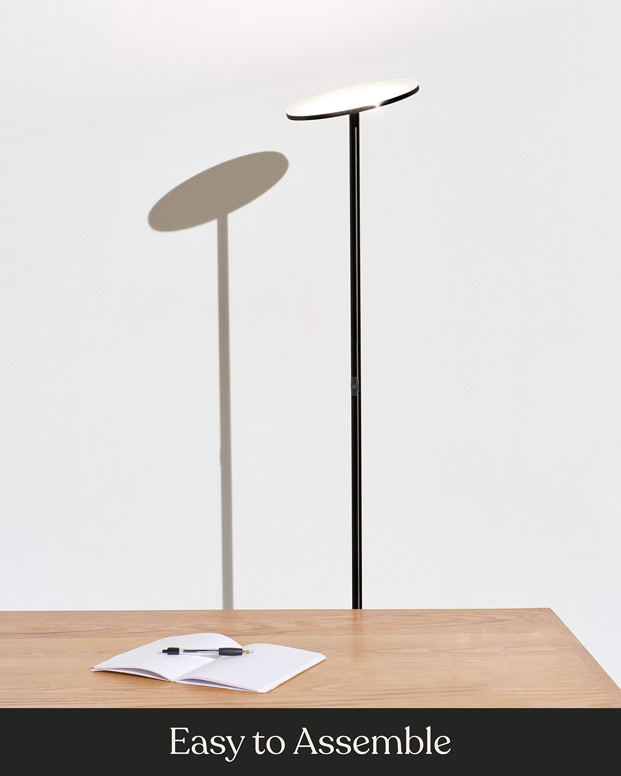Brightech Sky LED Floor Lamp - Super Bright Dimmable Torchiere Standing Lamp for Living Room, Office & Bedroom - Tall Modern Reading Light in Black Chrome - Perfect for Cozy Evenings & Workspaces