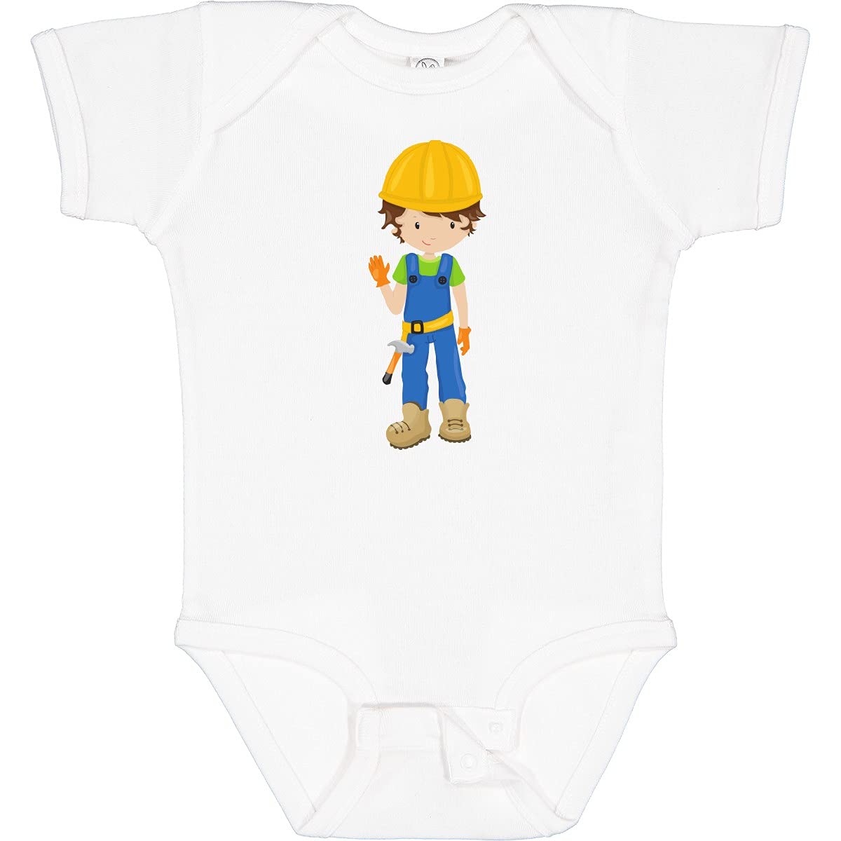 Inktastic Construction Worker Baby Bodysuit - Cute Brown Hair Boy with Hammer Design - Perfect for Construction Themed Parties & Playdates