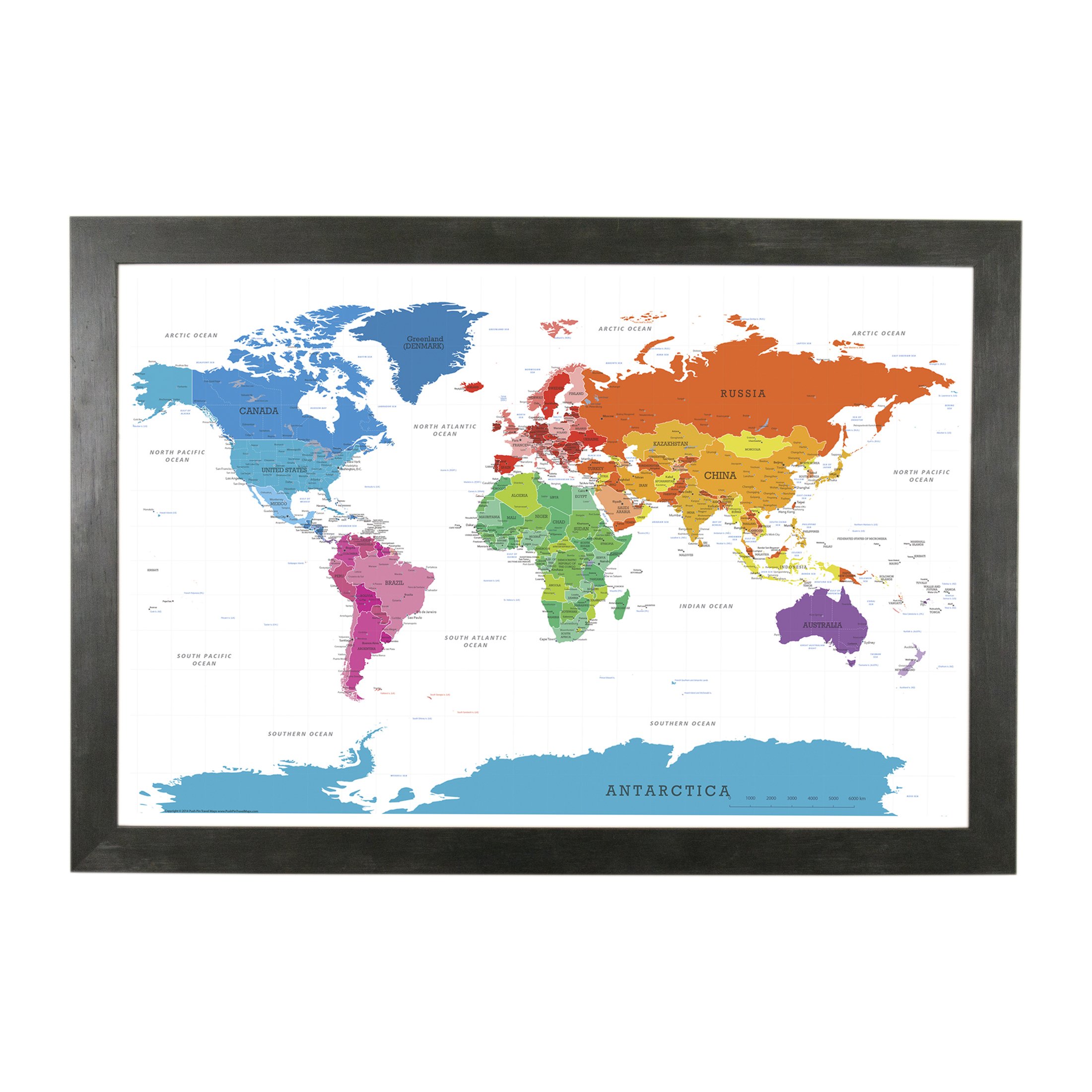 Colorful Push Pin World Travel Map with Rustic Black Frame & Pins - 27.5x39.5 Inch Large Wall Decor for Adventure Tracking, Home Office & Classroom Geography Display