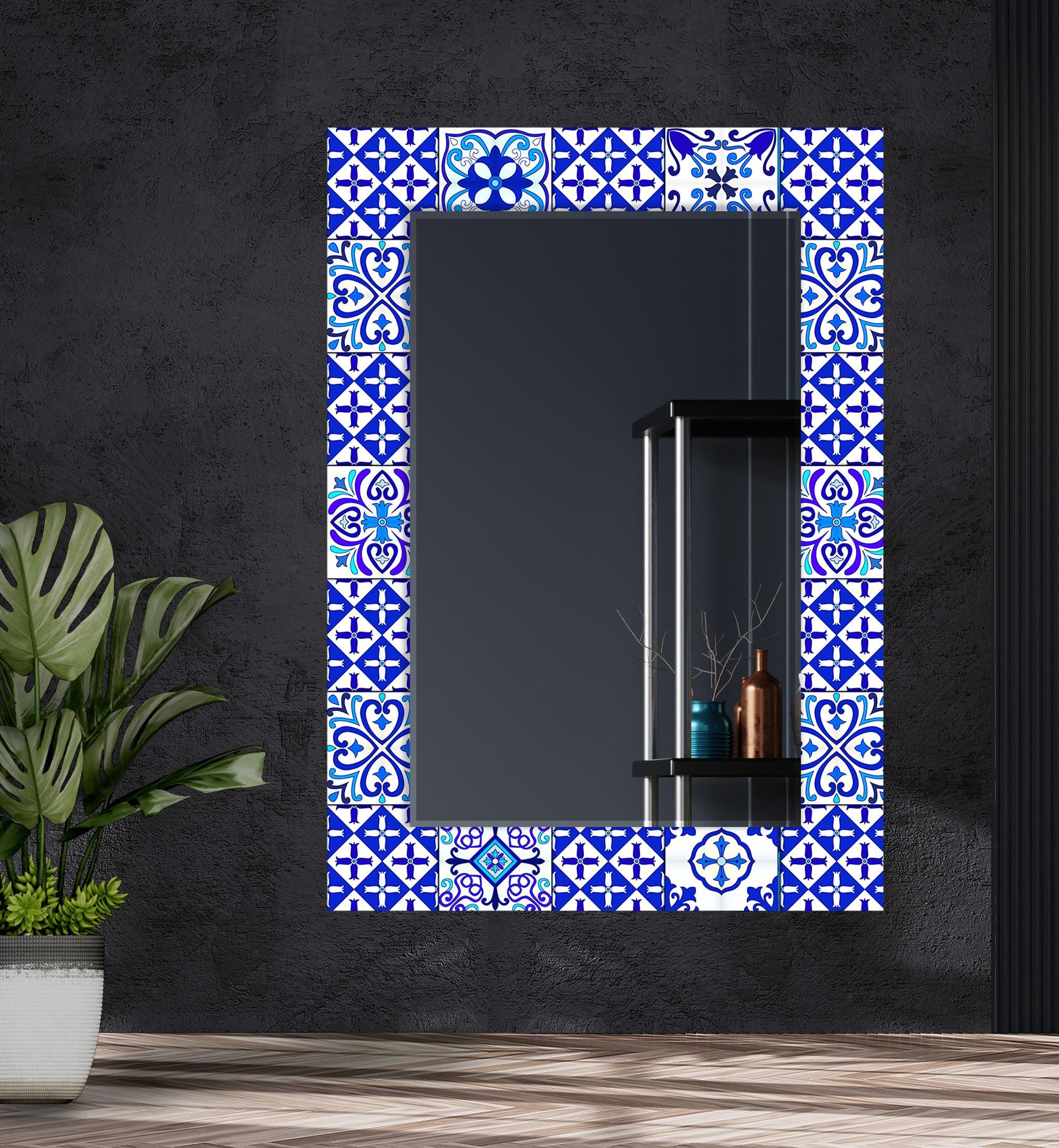 Blue Majestic Mosaic Wall Mirror - Handcrafted Decorative Bathroom & Bedroom Mirror - Perfect for Home Decor, Vanity, and Entryway