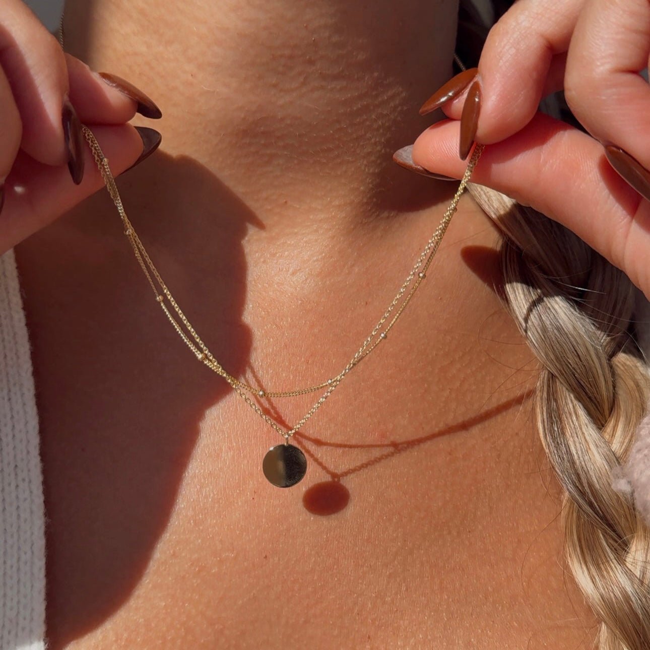 14K Solid Yellow Gold Beaded Double Wrap Medallion Necklace - Elegant Layered Jewelry for Women, Perfect for Weddings, Parties & Everyday Wear