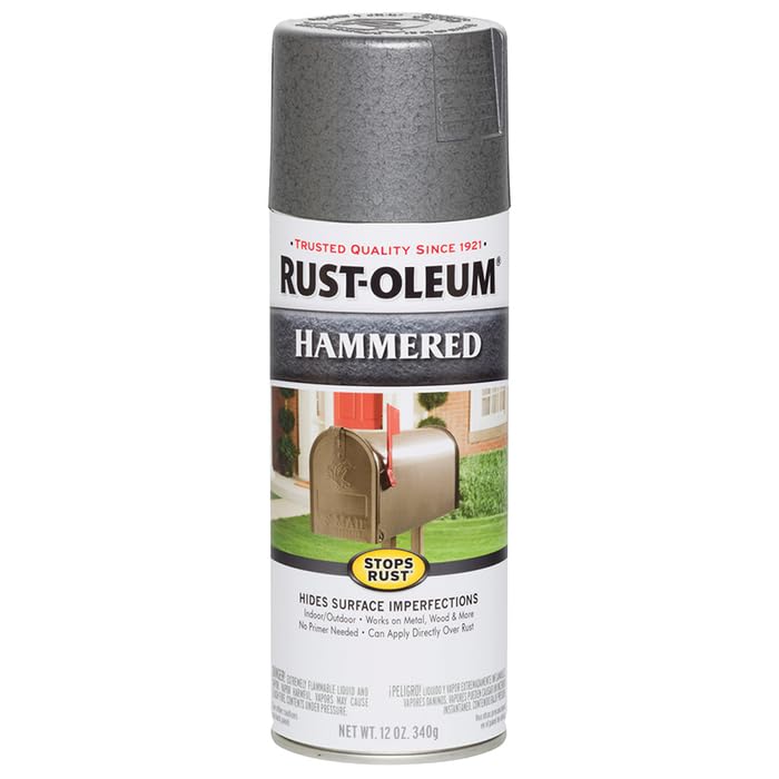 Rust-Oleum 7214830 6-Pack 12 oz Hammered Gray Spray Paint - Stops Rust, Durable Metal Finish for DIY Projects, Outdoor Furniture & Automotive Touch-Ups