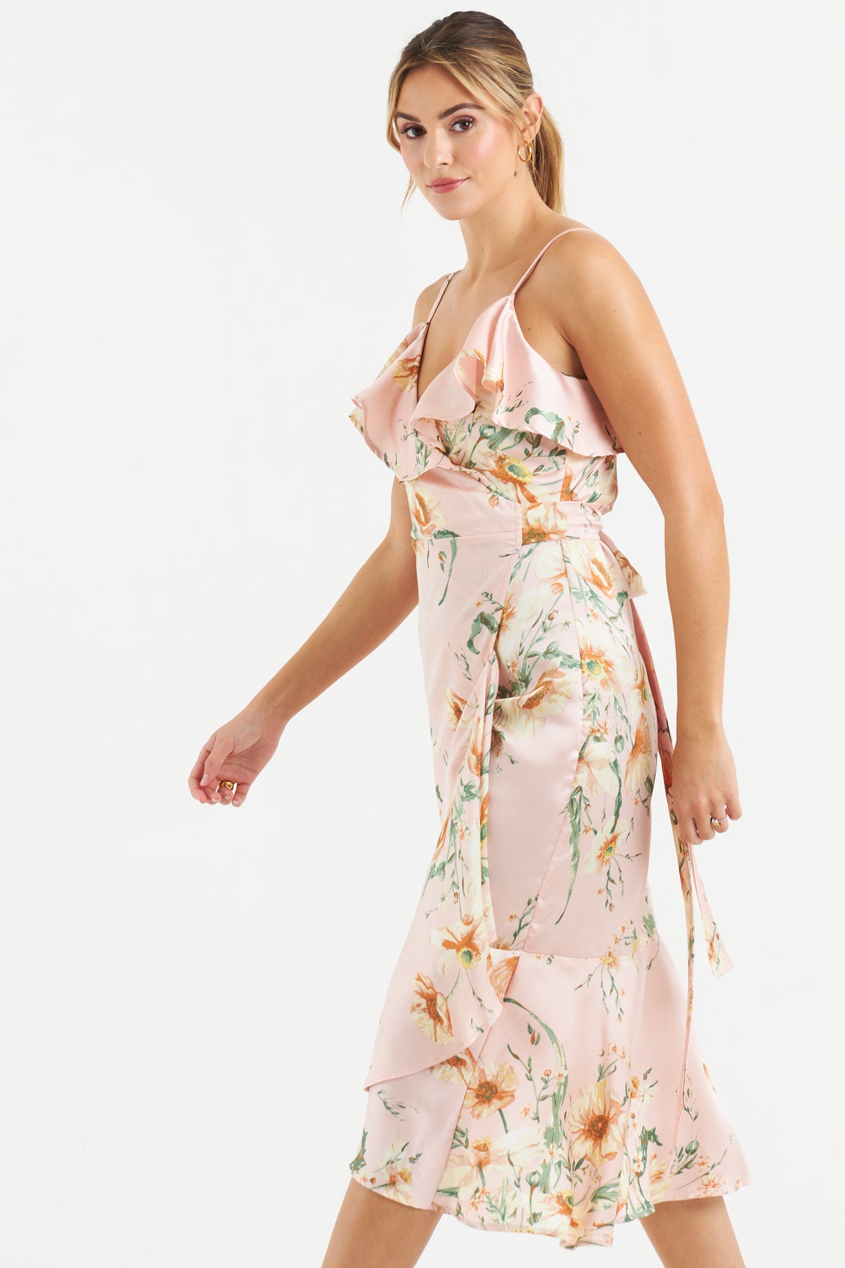 Lewie Wrap Dress for Women - Flattering Pink Midi Dress with V-Neck & Belt | Perfect for Office, Date Night & Summer Outfits