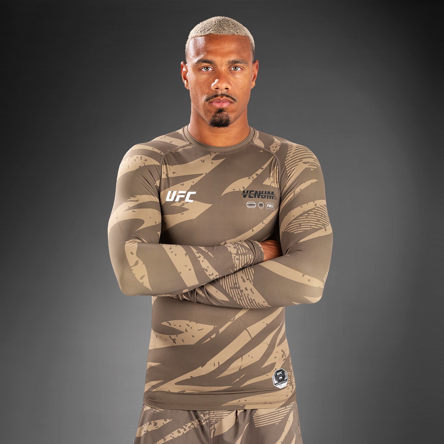 Venum UFC Adrenaline Fight Week Performance Long Sleeve Rashguard - Desert Camo MMA Training Shirt for Grappling, BJJ & Combat Sports