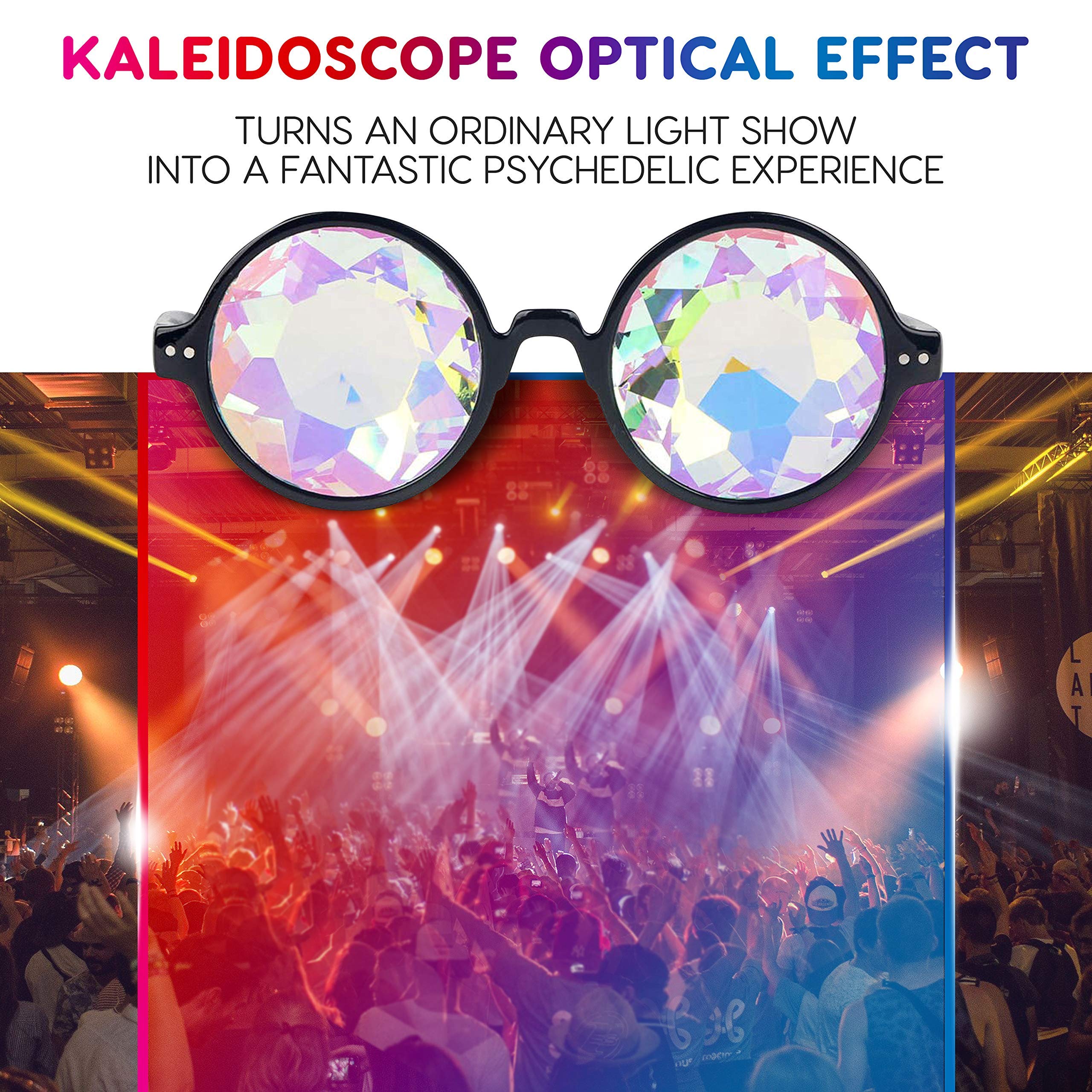 SoJourner Bags Kaleidoscope Glasses - Trippy Psychedelic Rave Goggles for Music Festivals & Parties - Funky Prism Glasses with Colorful Visual Effects - Perfect for Raves, Concerts, and Cosplay Events