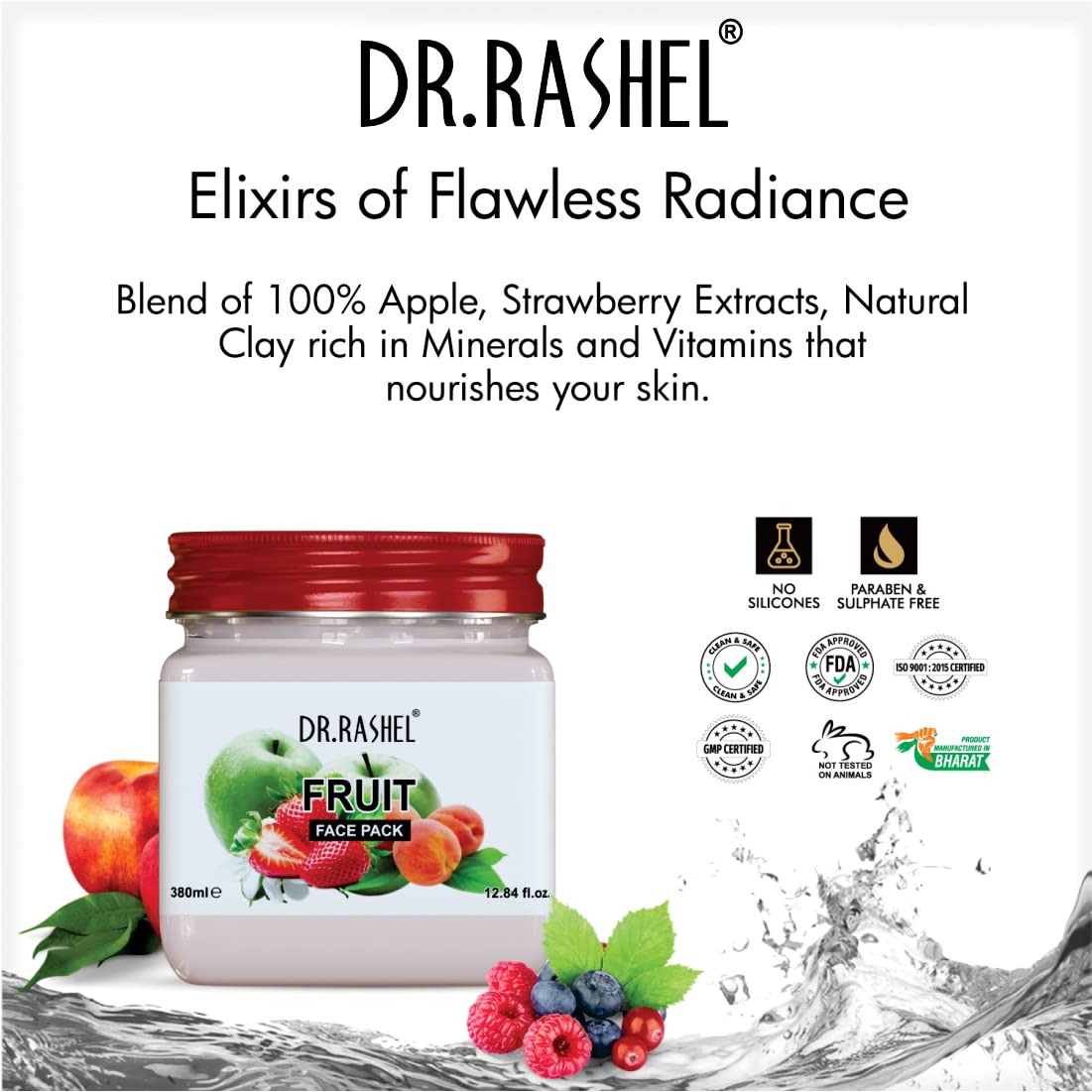 DR.RASHEL Fruit Face Pack for Glowing Skin - Oil Control, Acne Treatment, Pimple Removal, Detan & Brightening (380ml) | Natural Face Cleanser for Clear Skin | Perfect for Daily Skincare & Spa Days