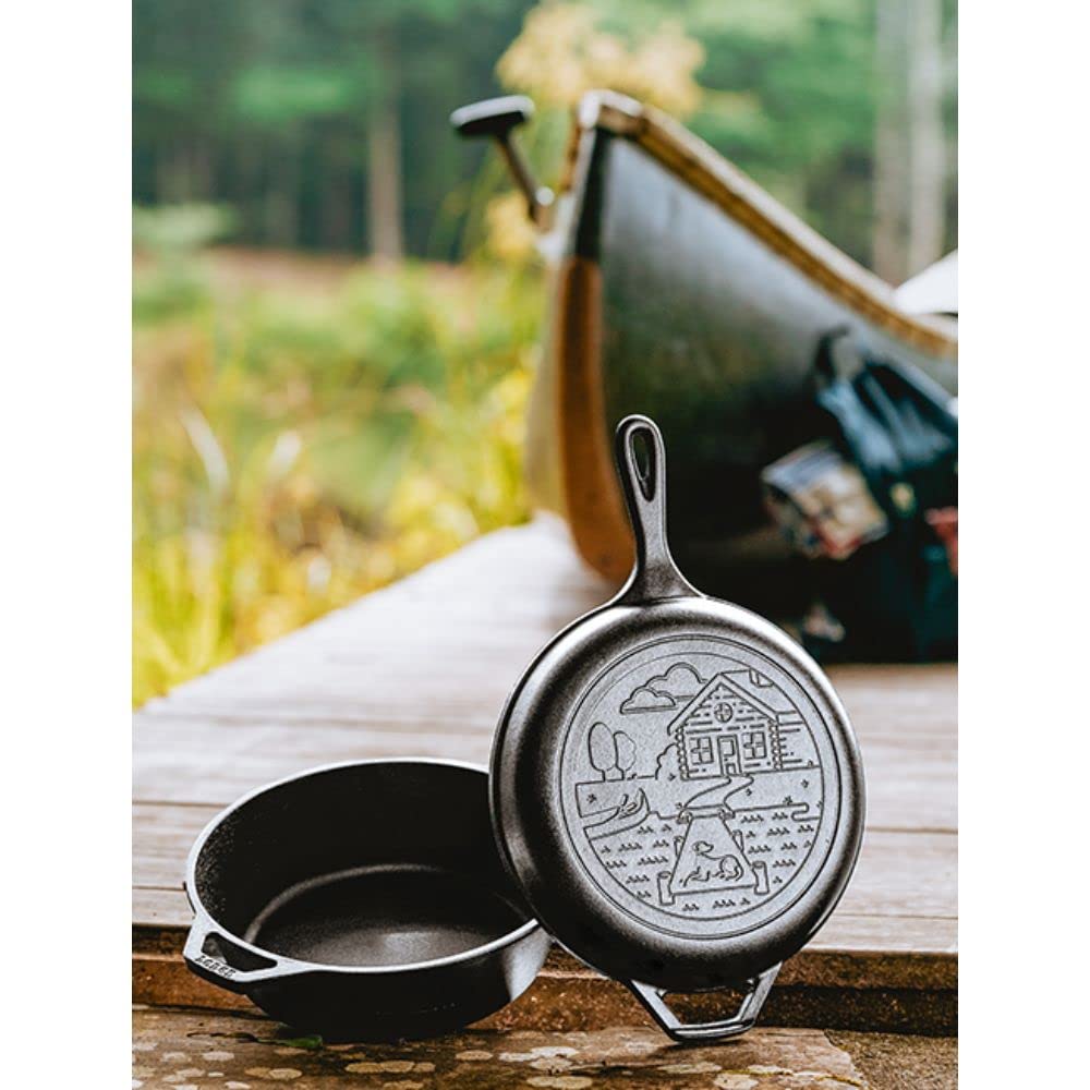 Lodge Cast Iron Wanderlust Series Cabin Combo Cooker - 3.2 Quart Dutch Oven with Lid - Perfect for Camping, Outdoor Cooking & Rustic Kitchen Meals