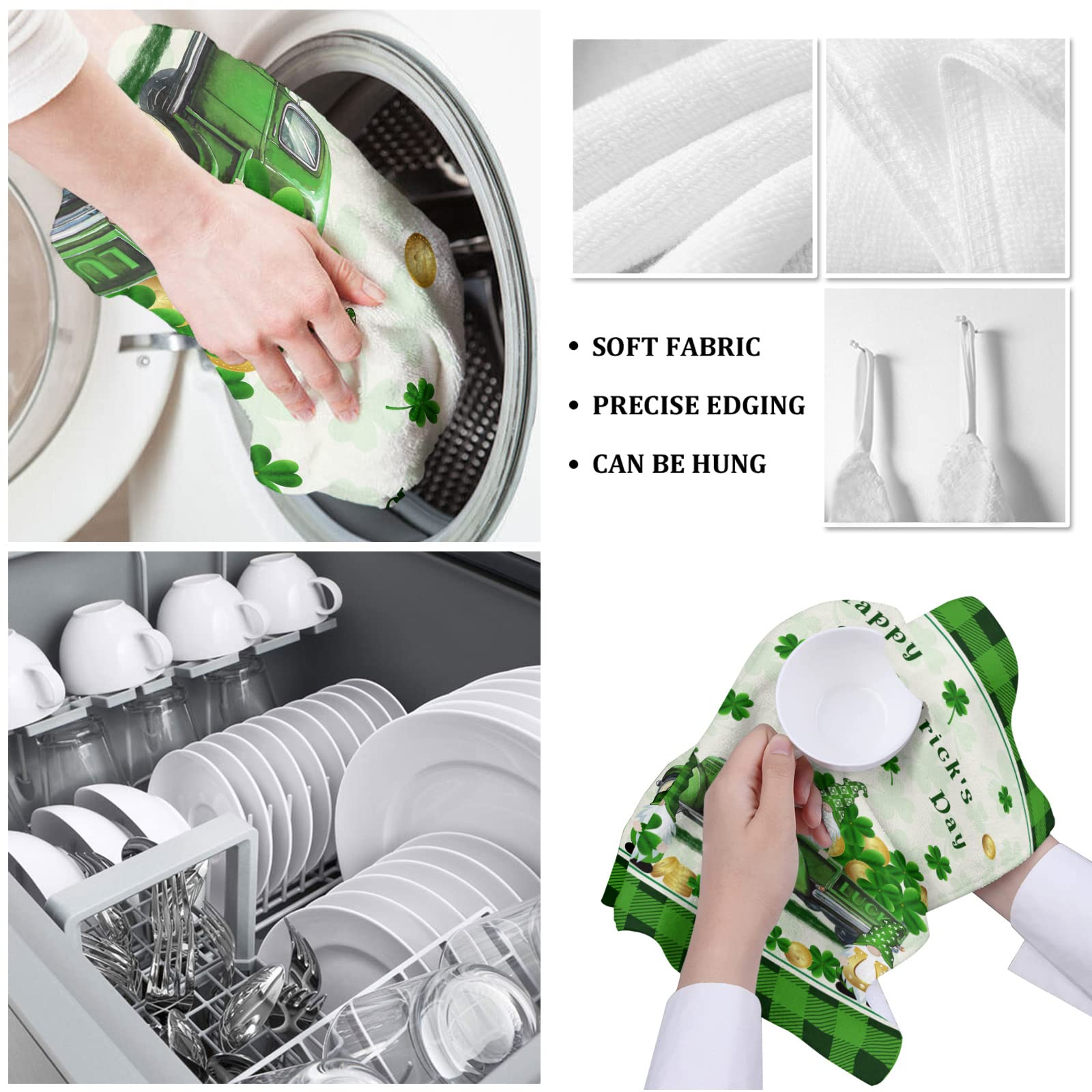 Lucky Green Truck with Shamrock Microfiber Kitchen Towels - 18x28 Inch Absorbent Dish Towels, Tea Towels & Bar Towels (Pack of 2) - Perfect for St. Patrick's Day Decor, Dish Drying & Bar Cleaning