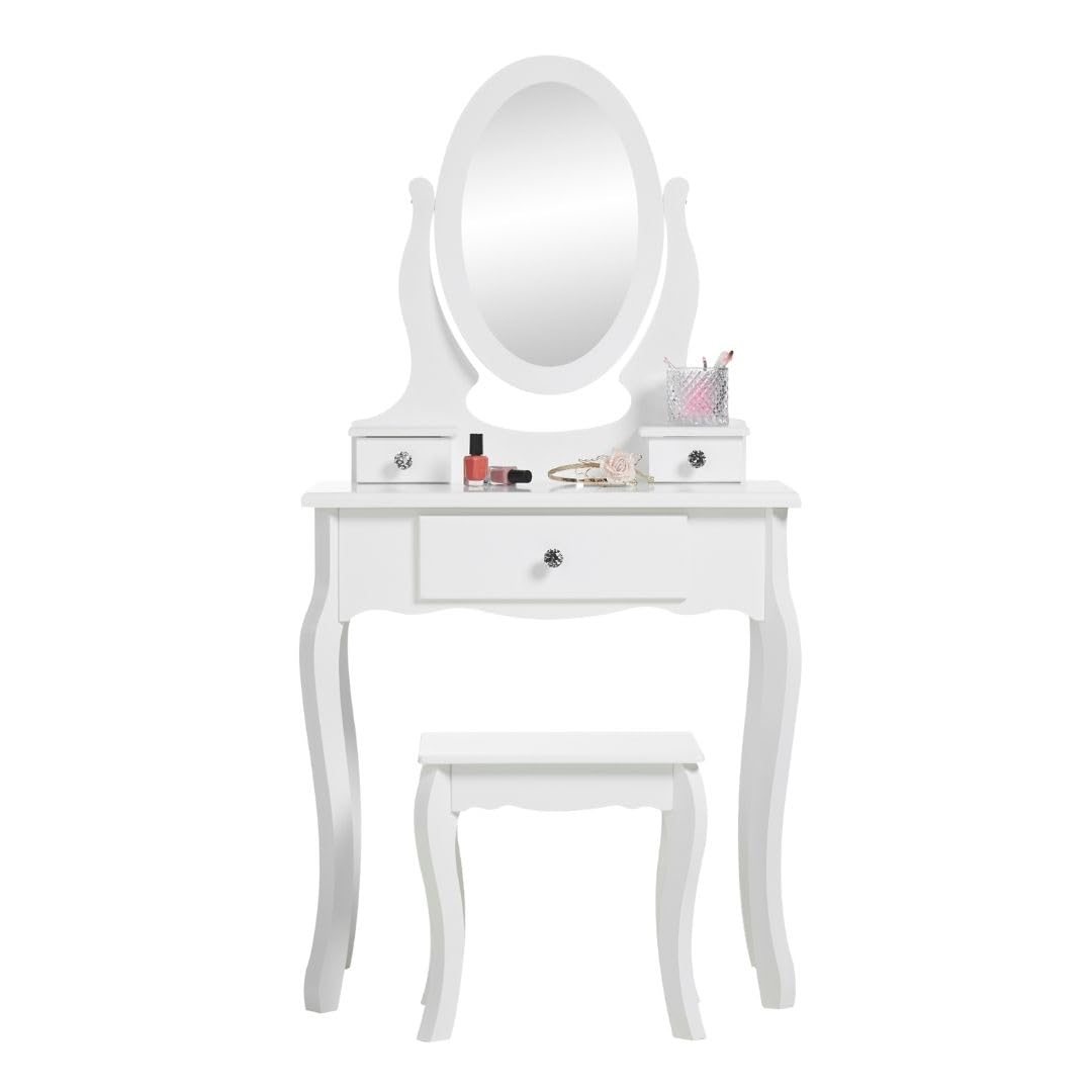 Girl's Wooden Makeup Vanity Set with Stool & Mirror - Birthday Gift for Ages 8-13, Perfect for Bedroom Decor