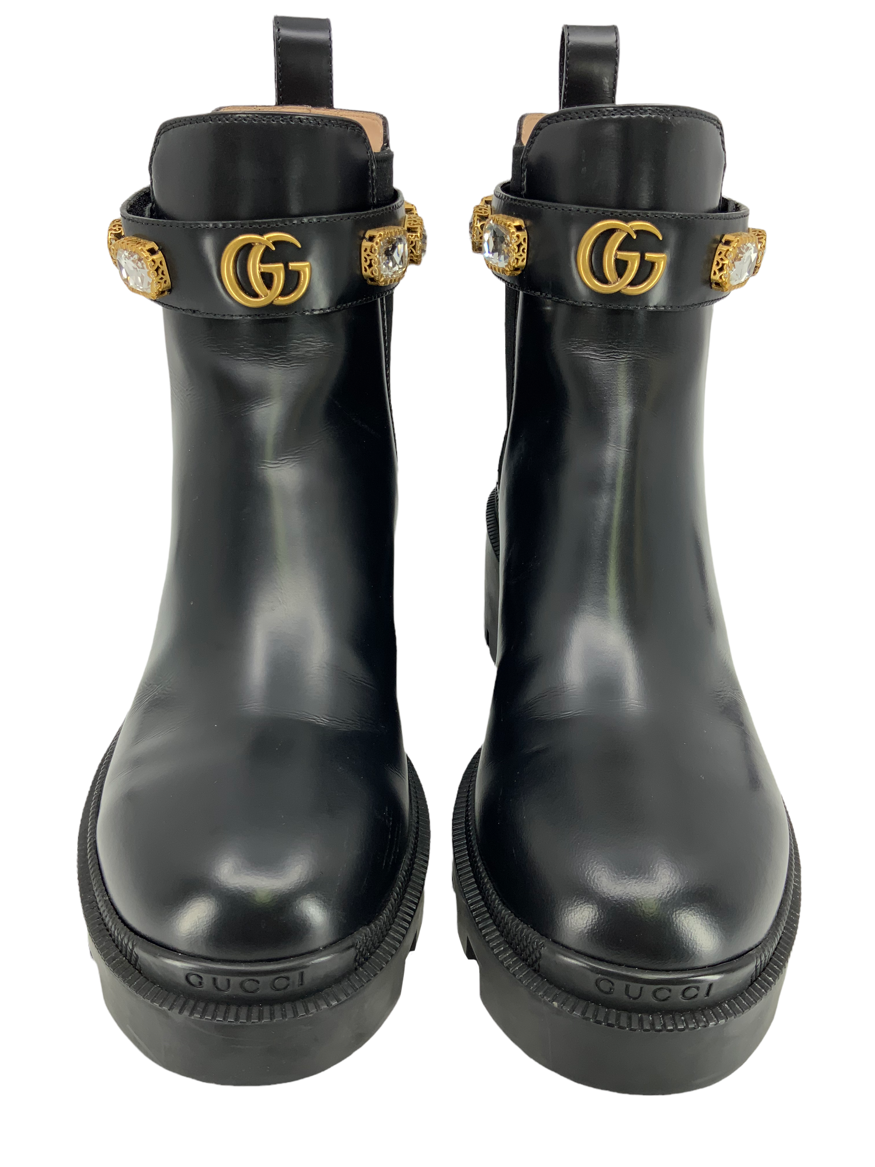 Gucci GG Logo Jewel Trip Strap Chelsea Boots for Women Size 8 - Stylish & Comfortable Ankle Boots for Fall Winter Fashion, Office Wear & Night Out