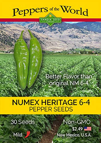 Heritage NuMex 6-4 Mild Green Chile Seeds - 30 Non-GMO Seeds for Home Gardening, Cooking & Salsa Making