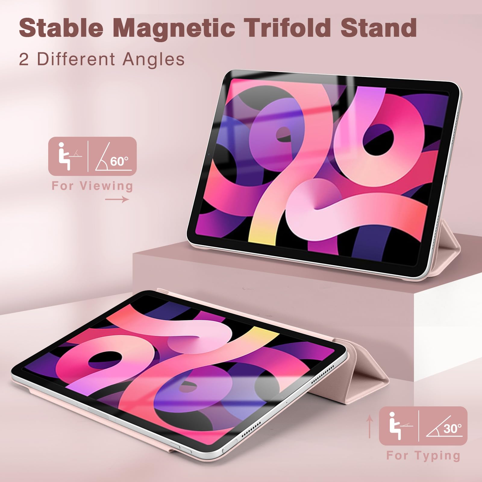 Magnetic Slim Smart Folio Case for iPad Air 7/6/5/4 (10.9 & 11 inch) - Compatible with iPad Air 5th/4th Gen 2022/2020 & M3/M2 2025/2024 Models - Auto Sleep/Wake - Pink | Perfect for Work, Study & Travel Protection