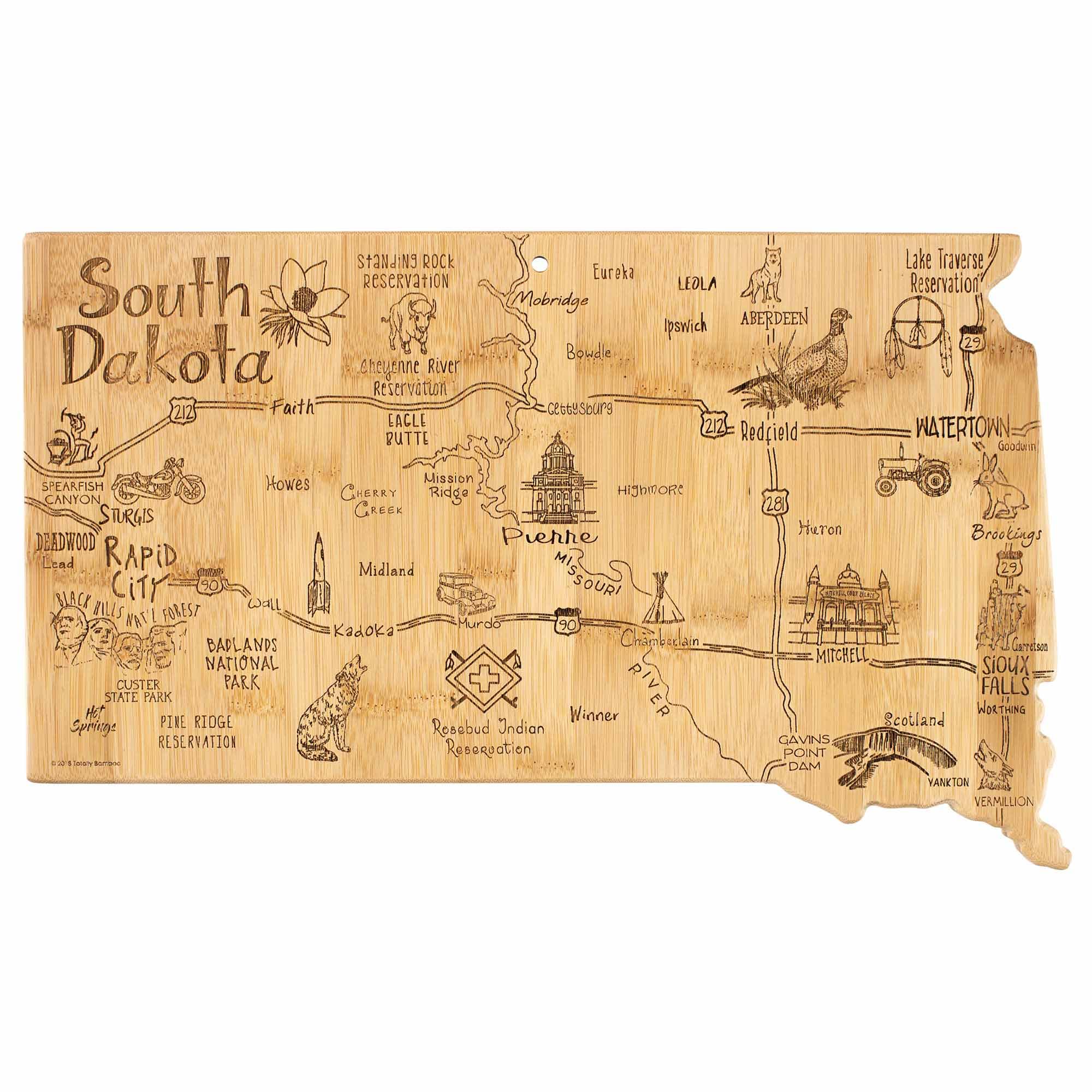 Premium South Dakota Themed Wooden Cutting Board - 9 3/4