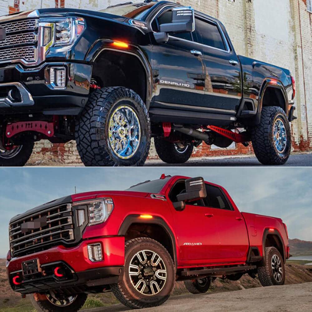Smoked LED Side Marker Lights for 2020-2023 GMC Sierra 2500HD 3500HD - Front Amber & Rear Red - Durable Waterproof Replacement Lights for Off-Roading & Night Driving