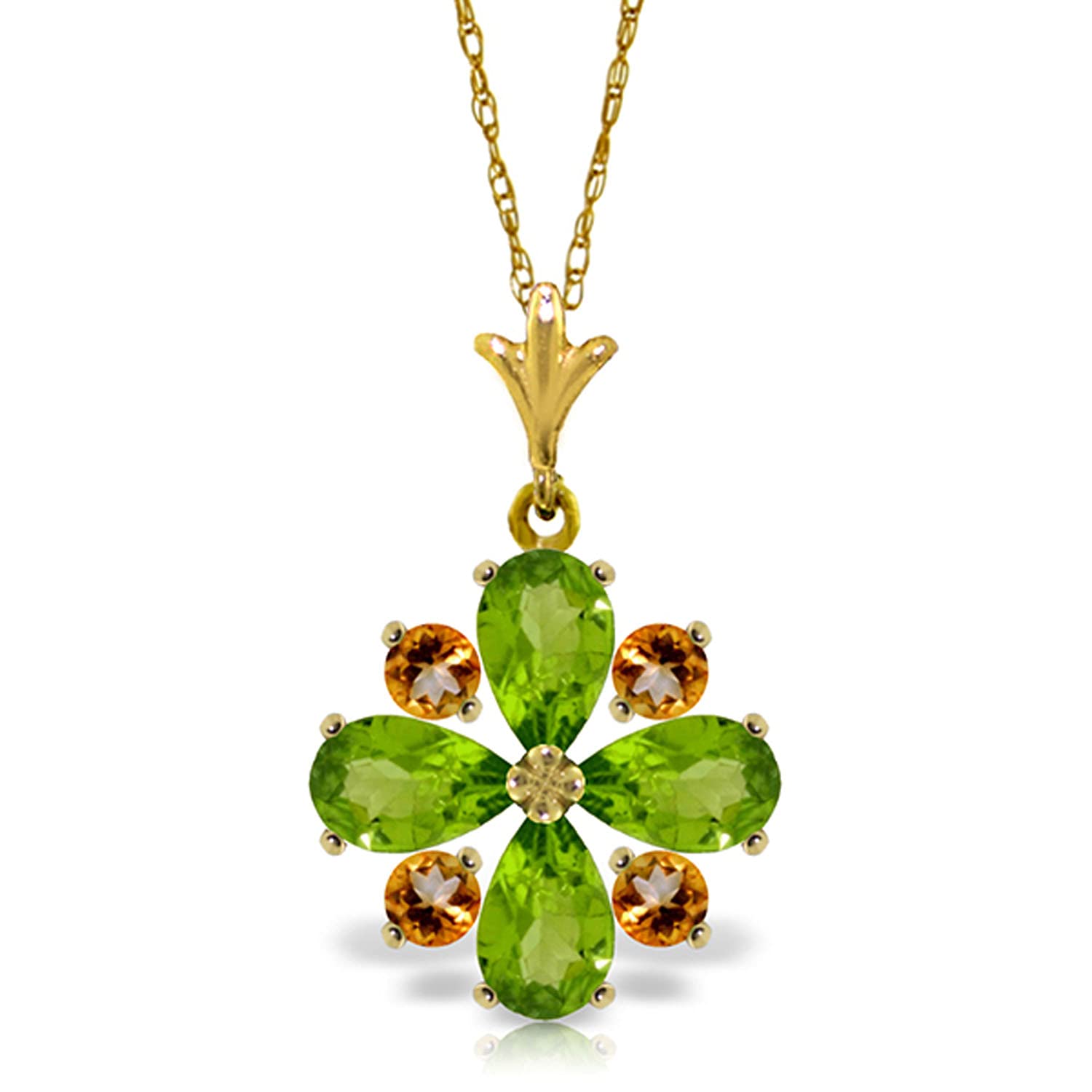 14K Solid Gold Necklace with Peridot & Citrine Gemstones | Elegant Dainty Layering Chain for Women | Perfect for Everyday Wear, Gift Giving & Special Occasions
