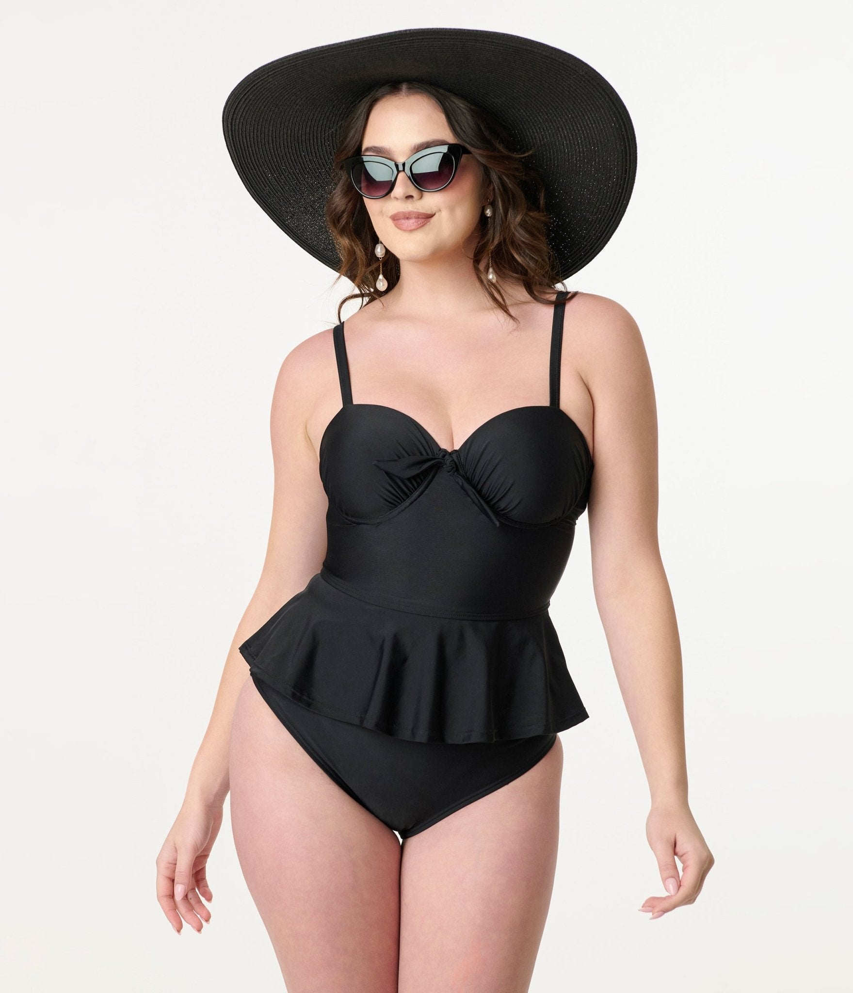 Vintage Black Solana Tankini Swim Top - Retro High Neck Bikini Top for Women, Perfect for Beach, Pool & Summer Vacations