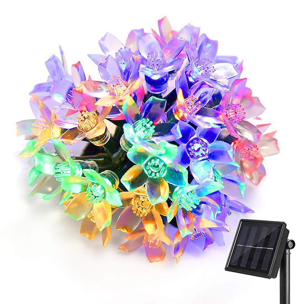 50 LED Solar Fairy Blossom String Lights - 21ft Waterproof Outdoor Decorative Lighting for Garden, Patio, Lawn, Wedding & Party Decor | Peach Flower Night Light (Multicolor) | Perfect for Backyard, Porch, Gazebo & Outdoor Events