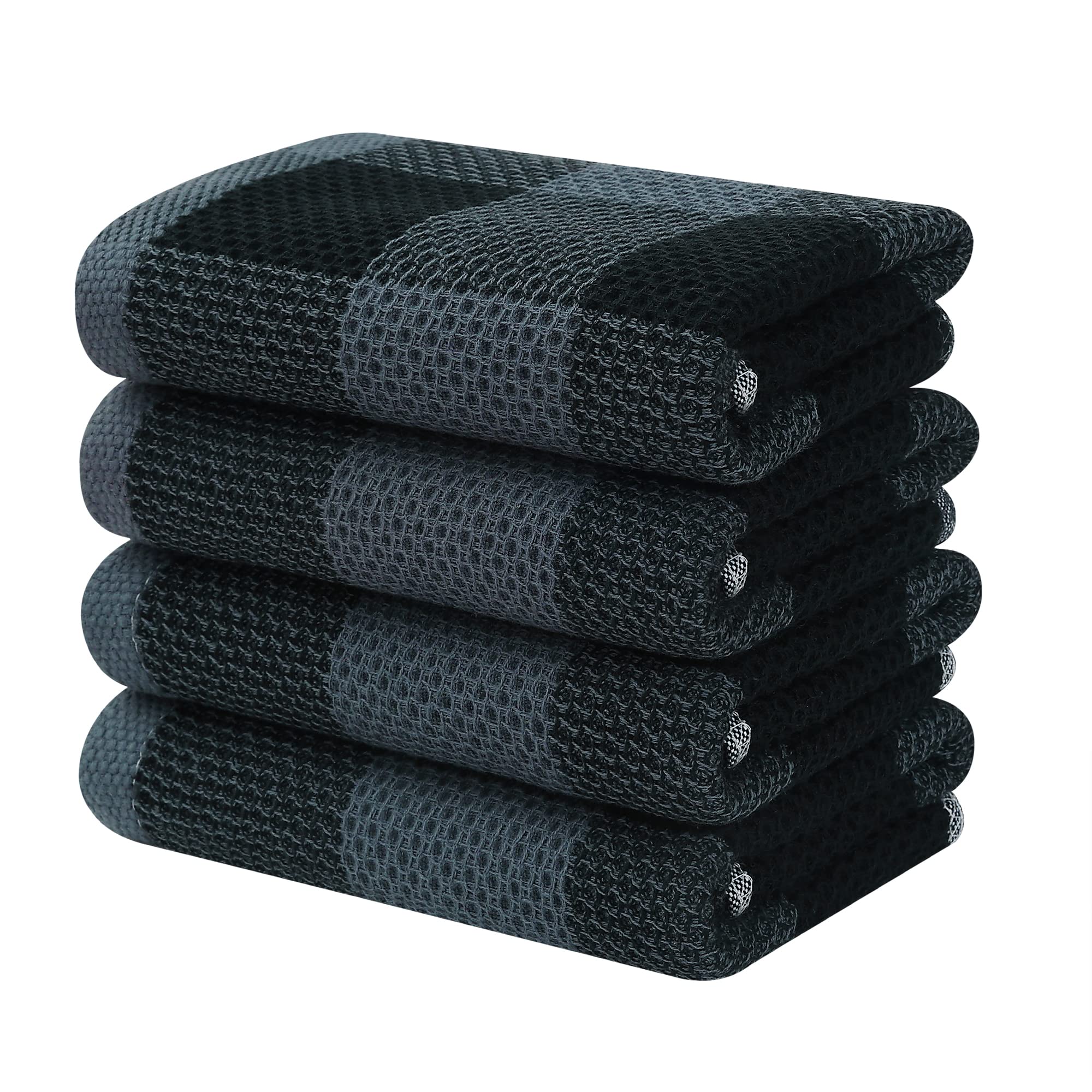 Homaxy 100% Cotton Waffle Weave Kitchen Towels - Super Soft & Absorbent for Dishes - 4-Pack Black & Grey - Perfect for Kitchen & Dining