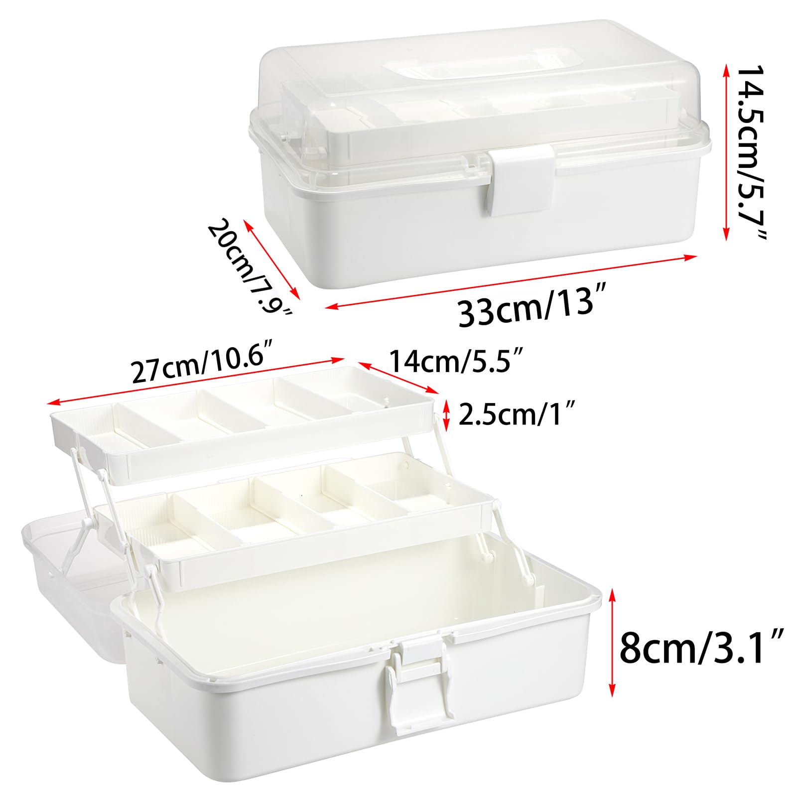 BTSKY 3-Layer Plastic Storage Box with Adjustable Dividers - Portable Craft Organizer for Art Supplies, Sewing Kits, Medicine & Home Organization (Beige White) | Perfect for Artists, Crafters & Home Storage Solutions
