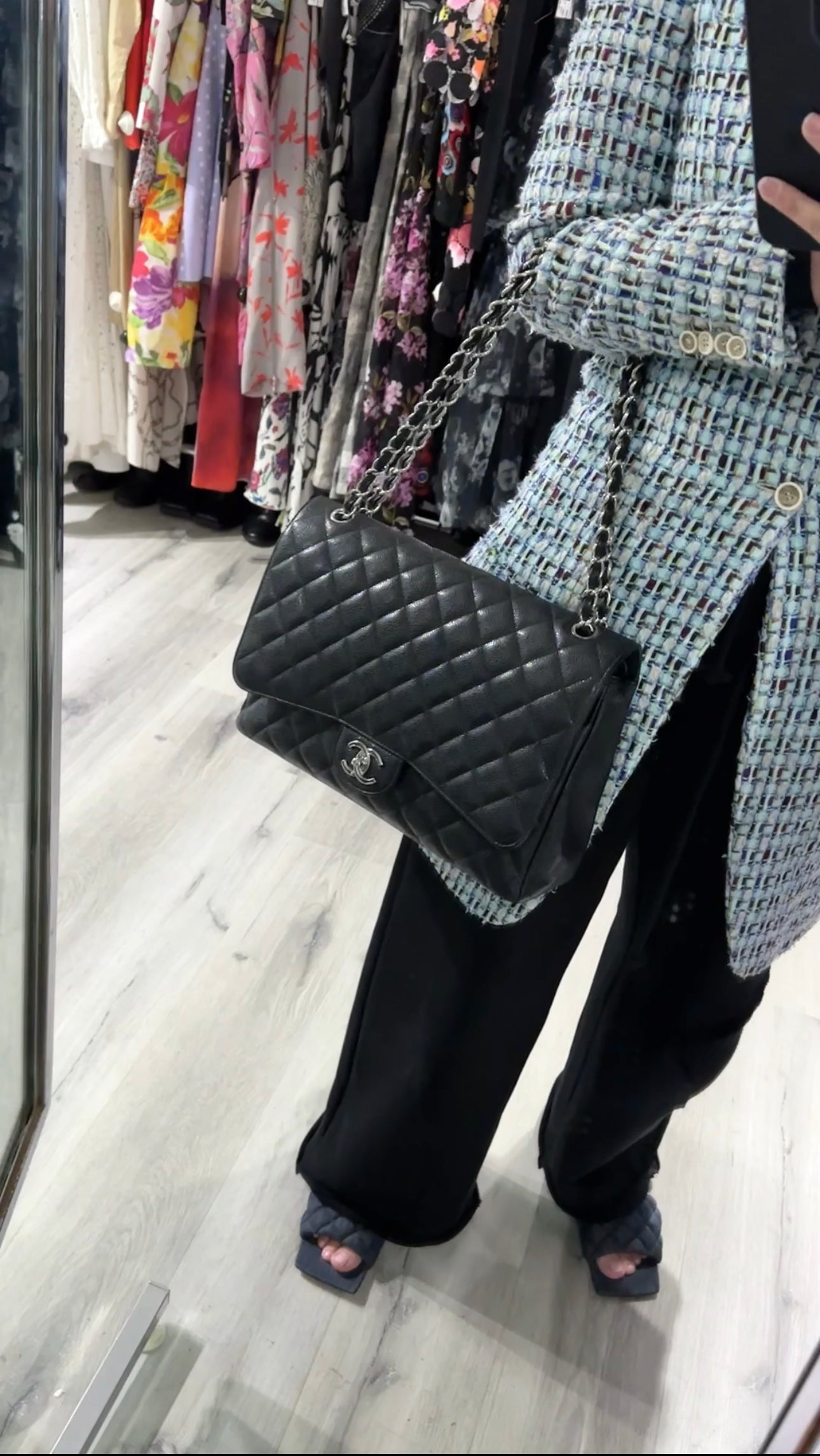 Chanel Black Caviar Leather Maxi Classic Double Flap Handbag - Luxury Designer Shoulder Bag for Women, Perfect for Evening Events & Special Occasions