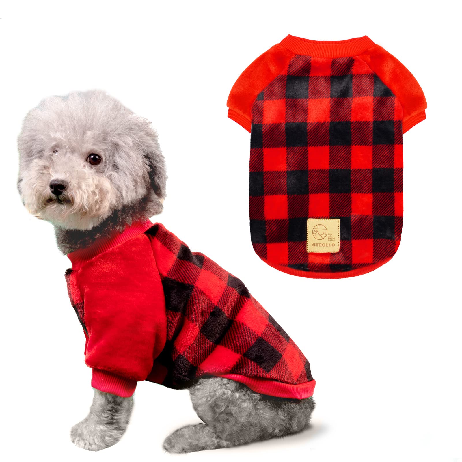 CYEOLLO Buffalo Plaid Dog Sweater - Warm Flannel Winter Coat for Small Dogs, Cold Weather Pet Apparel - Perfect for Outdoor Walks, Holiday Photos & Cozy Indoor Wear