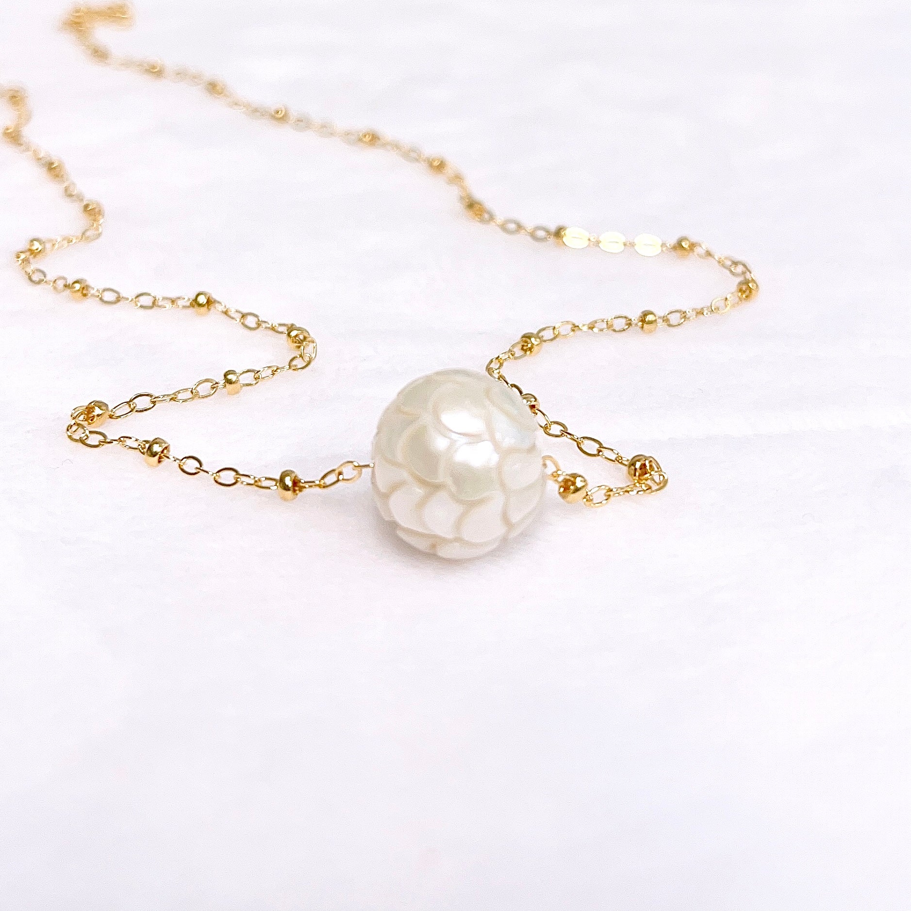 KEALANI N406 Carved Edison Pearl Necklace - Elegant Handcrafted Jewelry for Women, Perfect for Weddings, Parties & Special Occasions