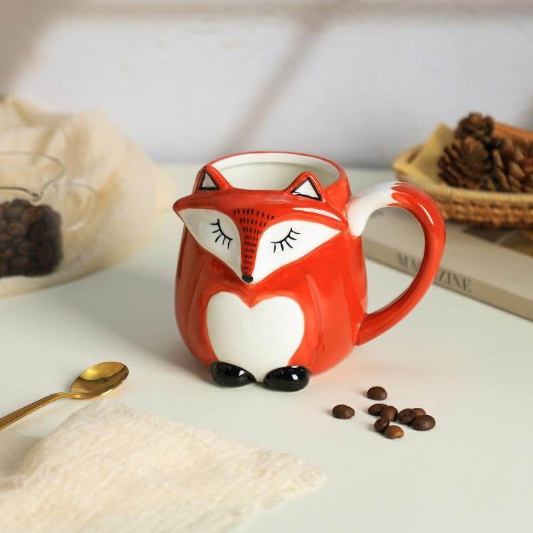 Hand Painted 3D Ceramic Fox Relief Coffee Mug - Unique Animal Design Tea Cup with Handle for Home, Office & Gifts - Perfect for Coffee, Tea & Hot Chocolate Lovers